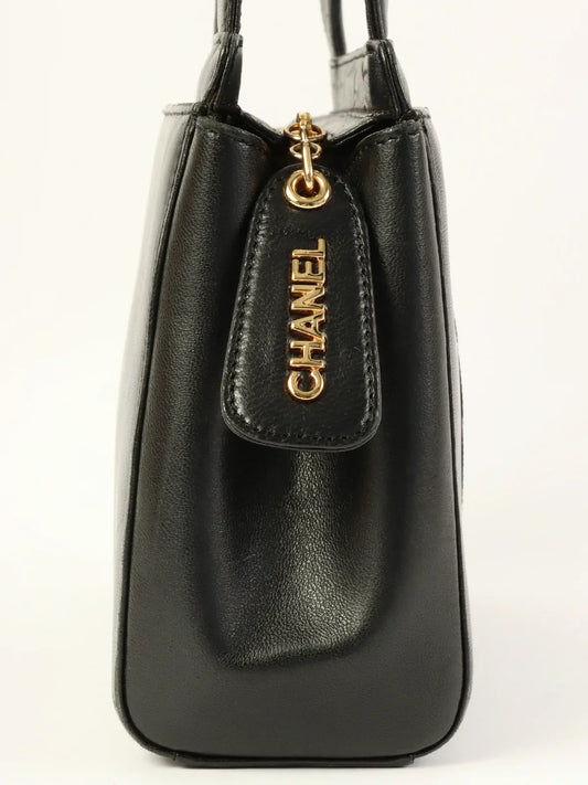 CHANEL Around 1998 Made Camellia Stitch Mini Top Handle Bag Black