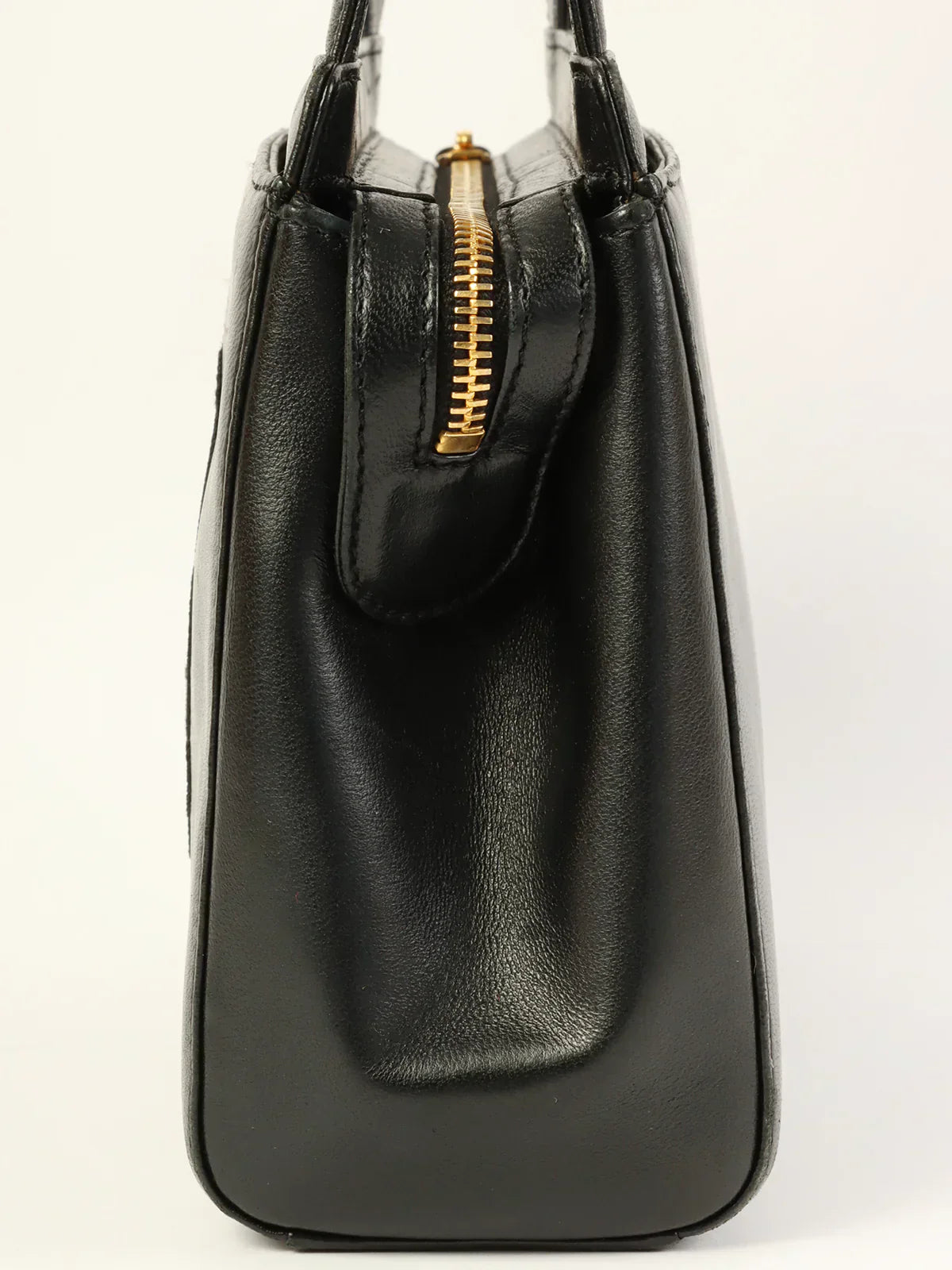 CHANEL Around 1998 Made Camellia Stitch Mini Top Handle Bag Black