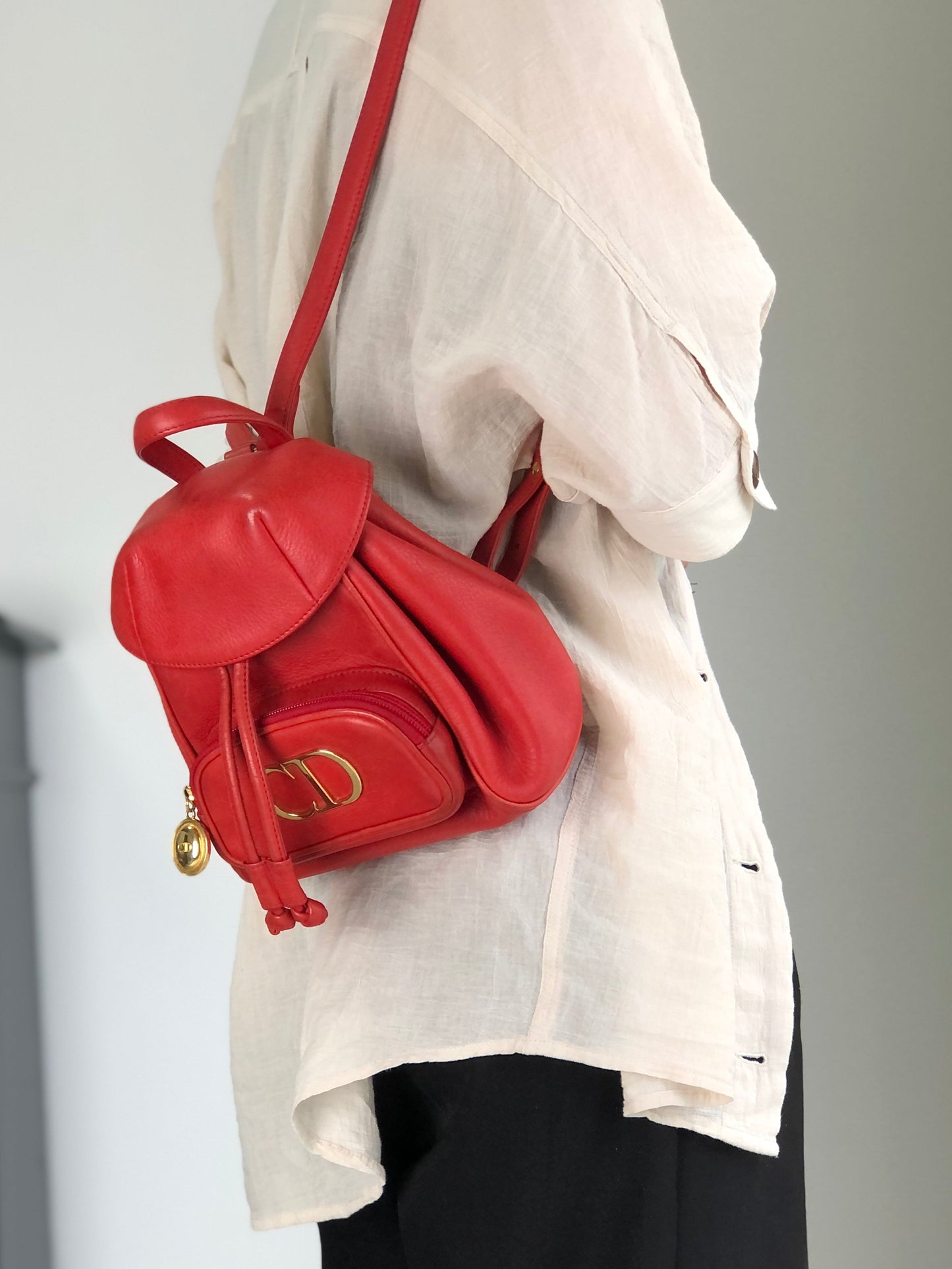 Christian Dior CD Logo Backpack Red Vintage pz728i