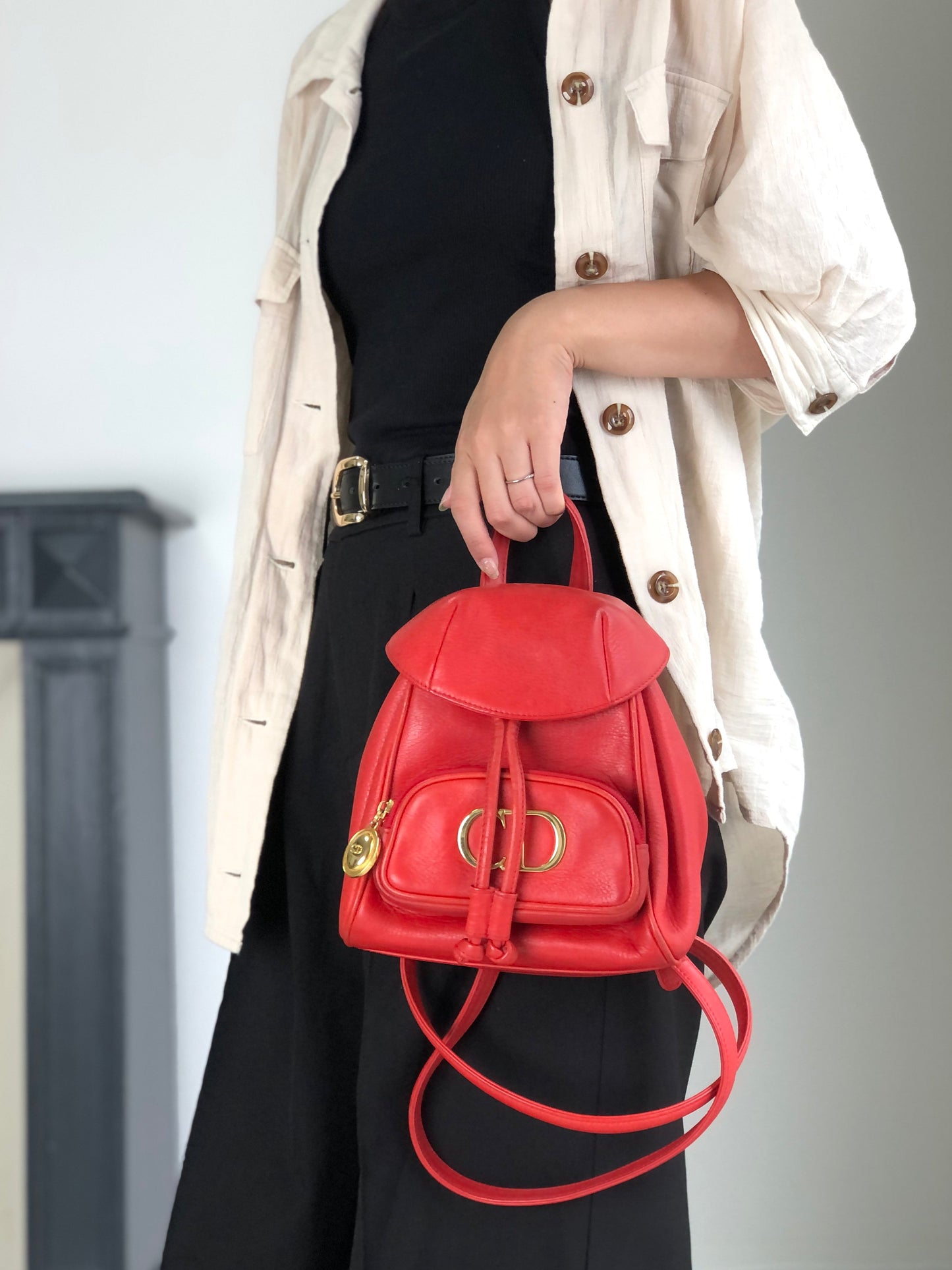 Christian Dior CD Logo Backpack Red Vintage pz728i