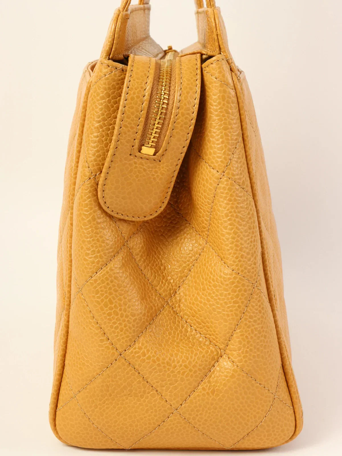 CHANEL Around 1997 Made Cc Mark Stitch Top Handle Bag Beige