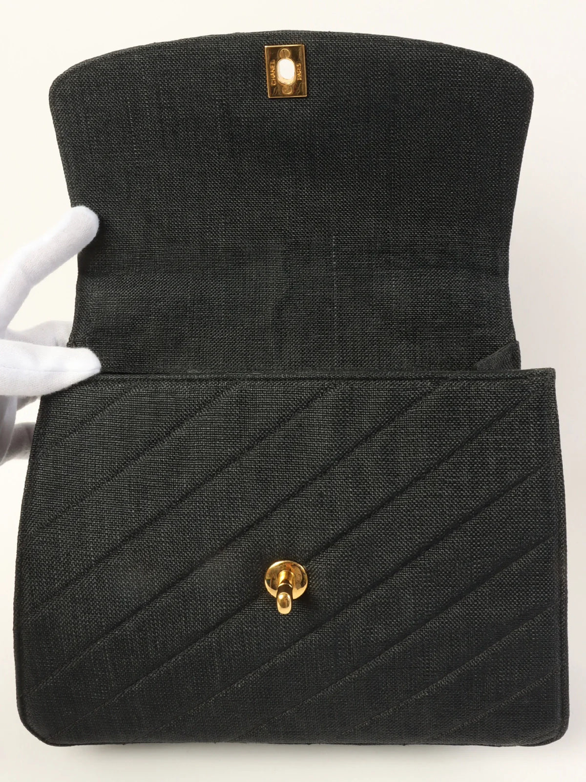 CHANEL Around 1992 Made Canvas Turn-Lock 2Way Bag Black