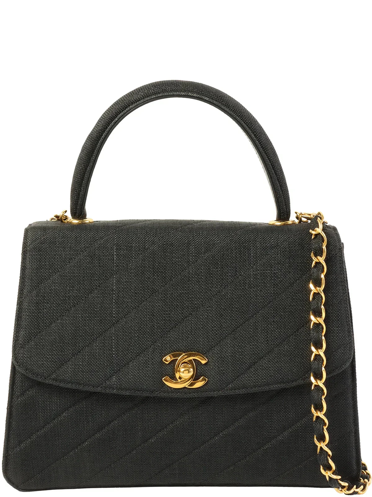 CHANEL Around 1992 Made Canvas Turn-Lock 2Way Bag Black