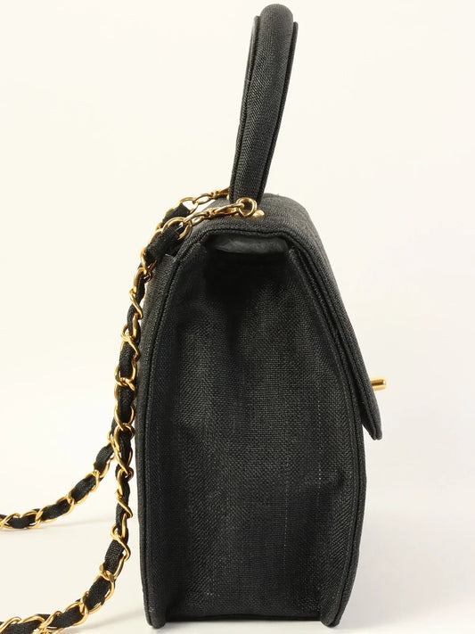 CHANEL Around 1992 Made Canvas Turn-Lock 2Way Bag Black