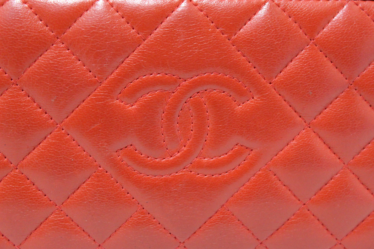 Chanel Red Quilted Lambskin Leather Zippy Wallet