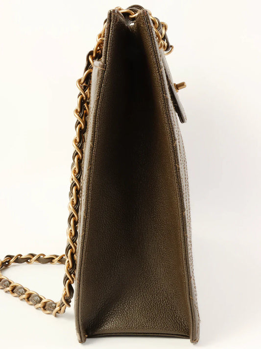 CHANEL Around 1998 Made Caviar Skin Turn-Lock Tote Bag Brown