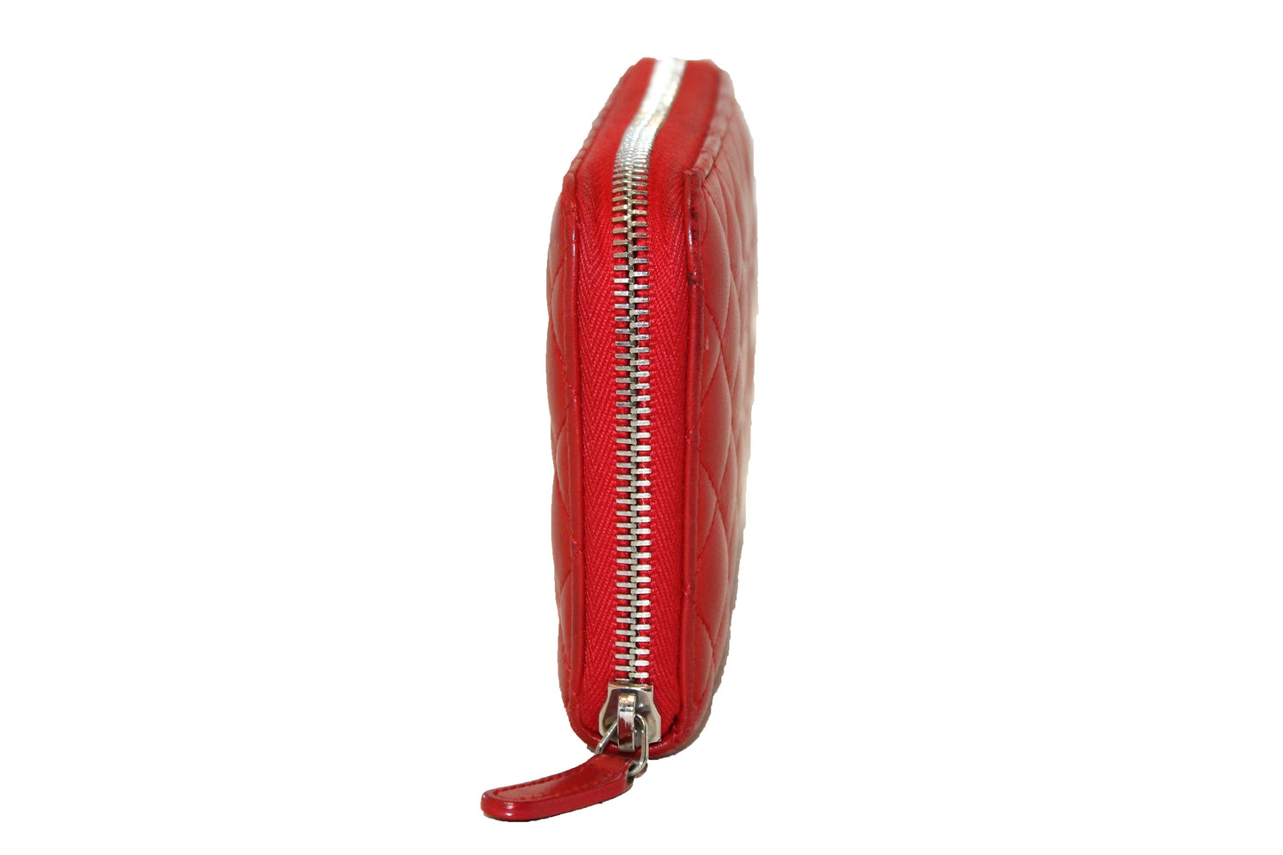 Chanel Red Quilted Lambskin Leather Zippy Wallet