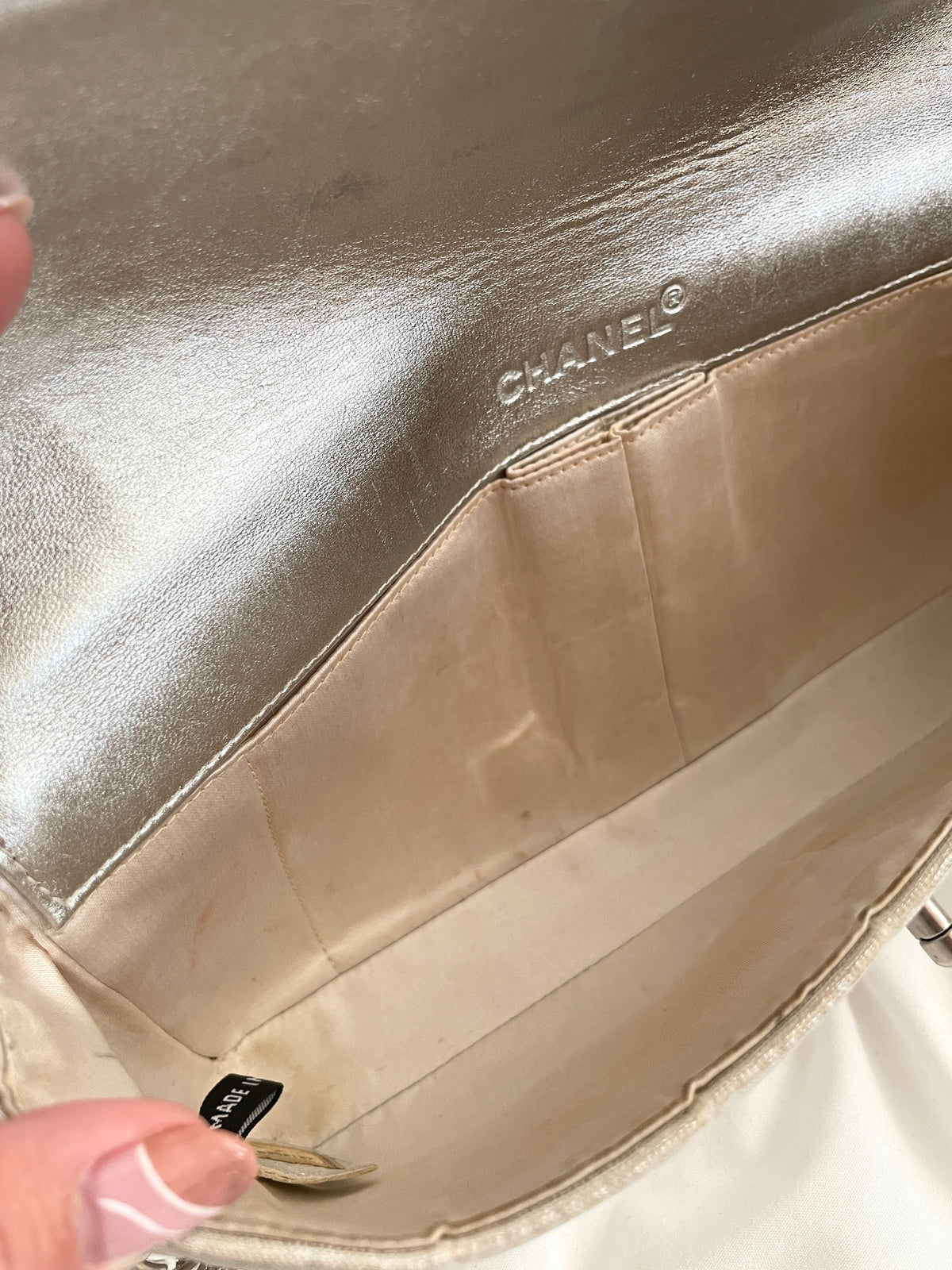Chanel Silver Chocolate Bar Bag