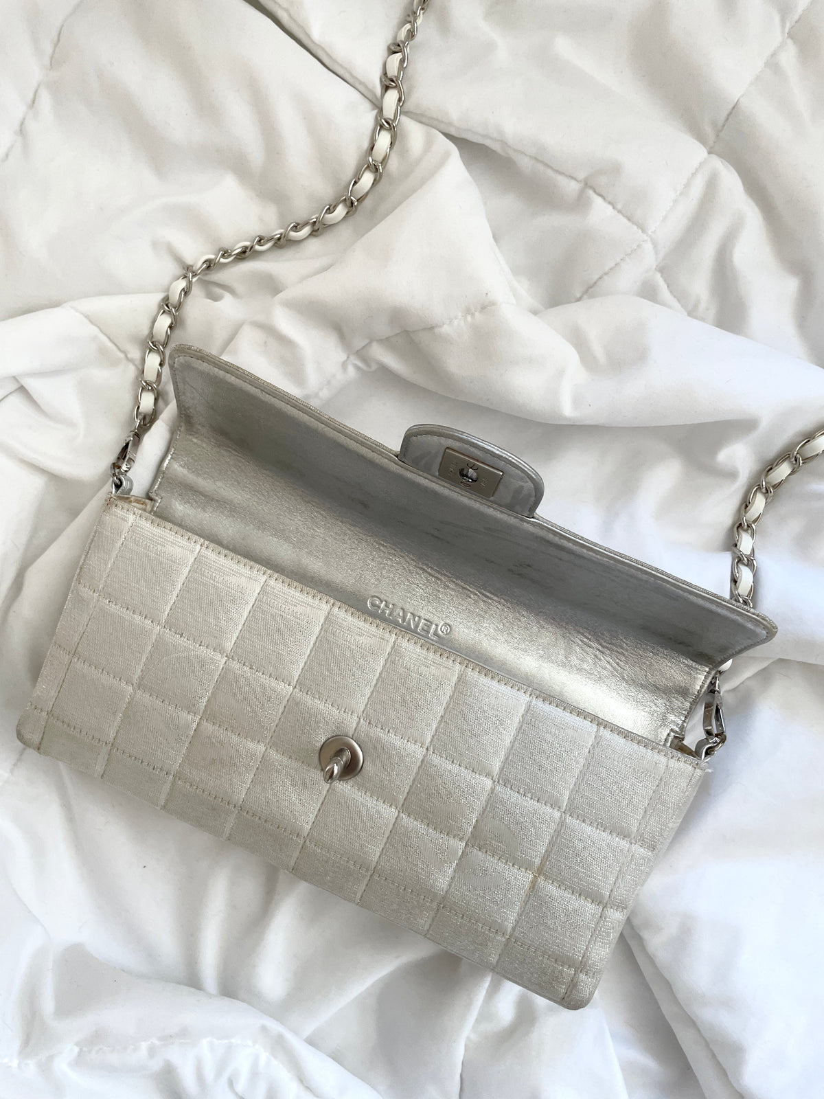 Chanel Silver Chocolate Bar Bag
