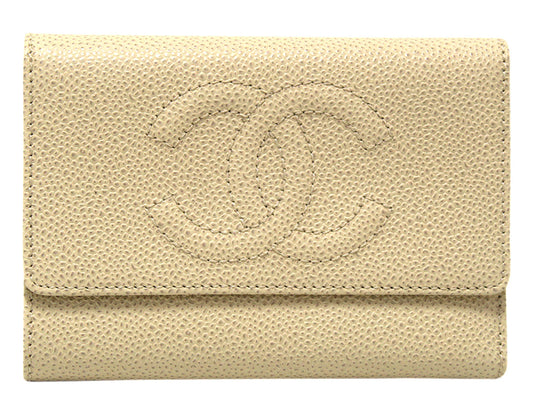 New Chanel White Caviar Leather Classic CC Timeless Medium Trifold Wallet