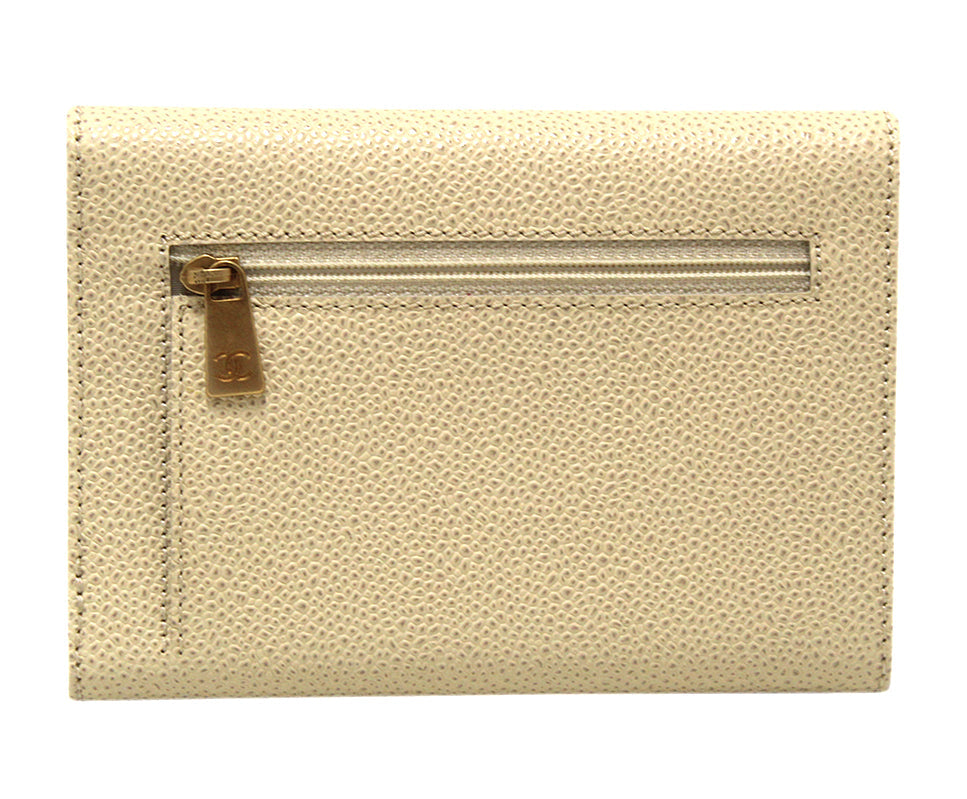 New Chanel White Caviar Leather Classic CC Timeless Medium Trifold Wallet