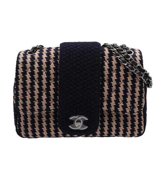 CHANEL Coco Logos Wool Chain Shoulder Beige/Navy DXBS3469