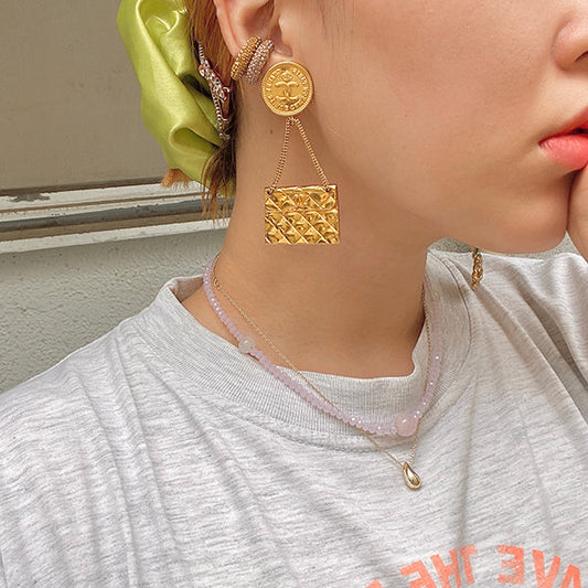 Chanel 1994 Made Matelasse Stitch Bag Motif Swing Earrings