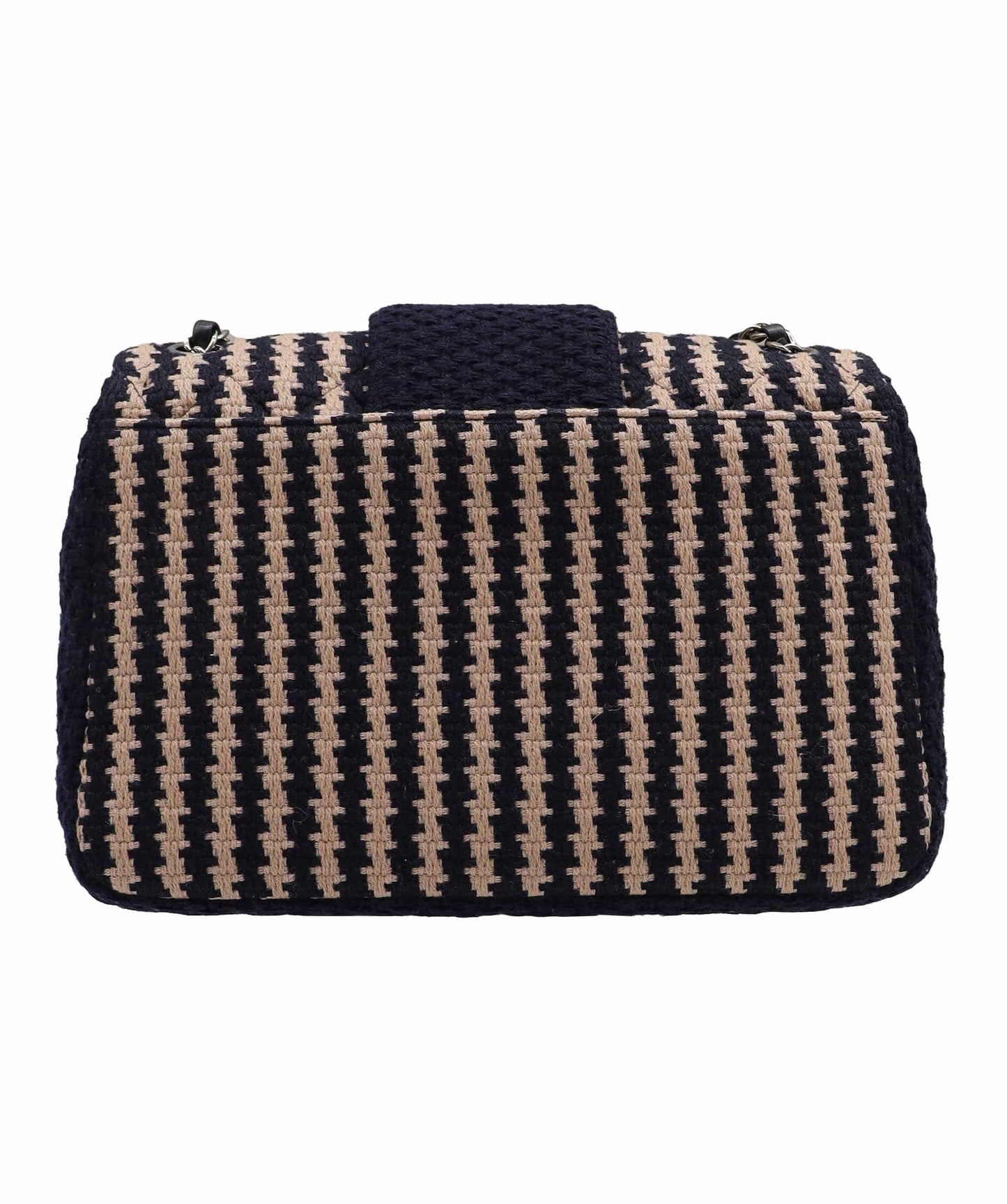 CHANEL Coco Logos Wool Chain Shoulder Beige/Navy DXBS3469