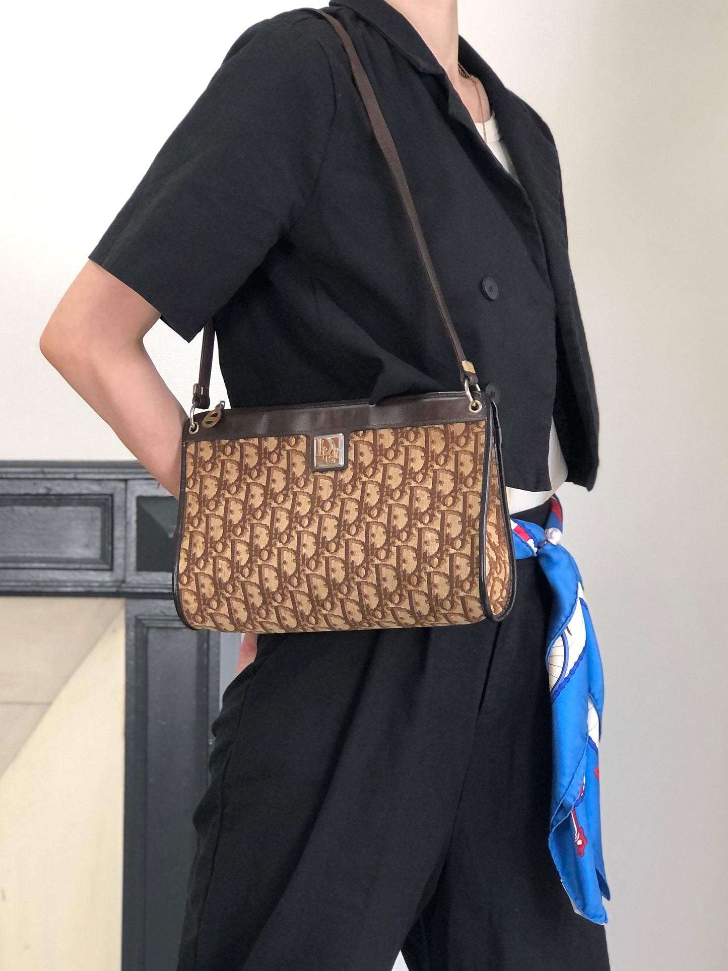 Christian Dior Trotter Logo Shoulder bag Brown Vintage xie5fc