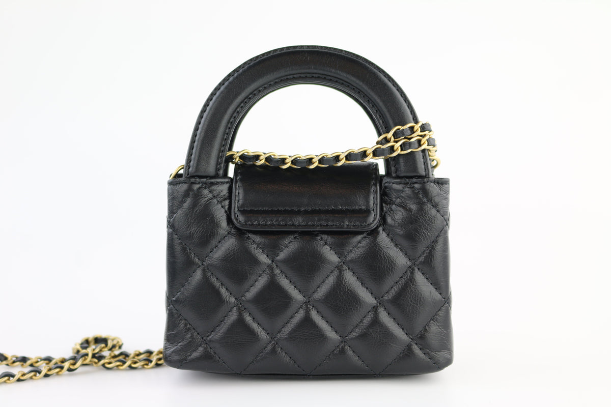 Black Aged Calfskin Nano Mini Kelly