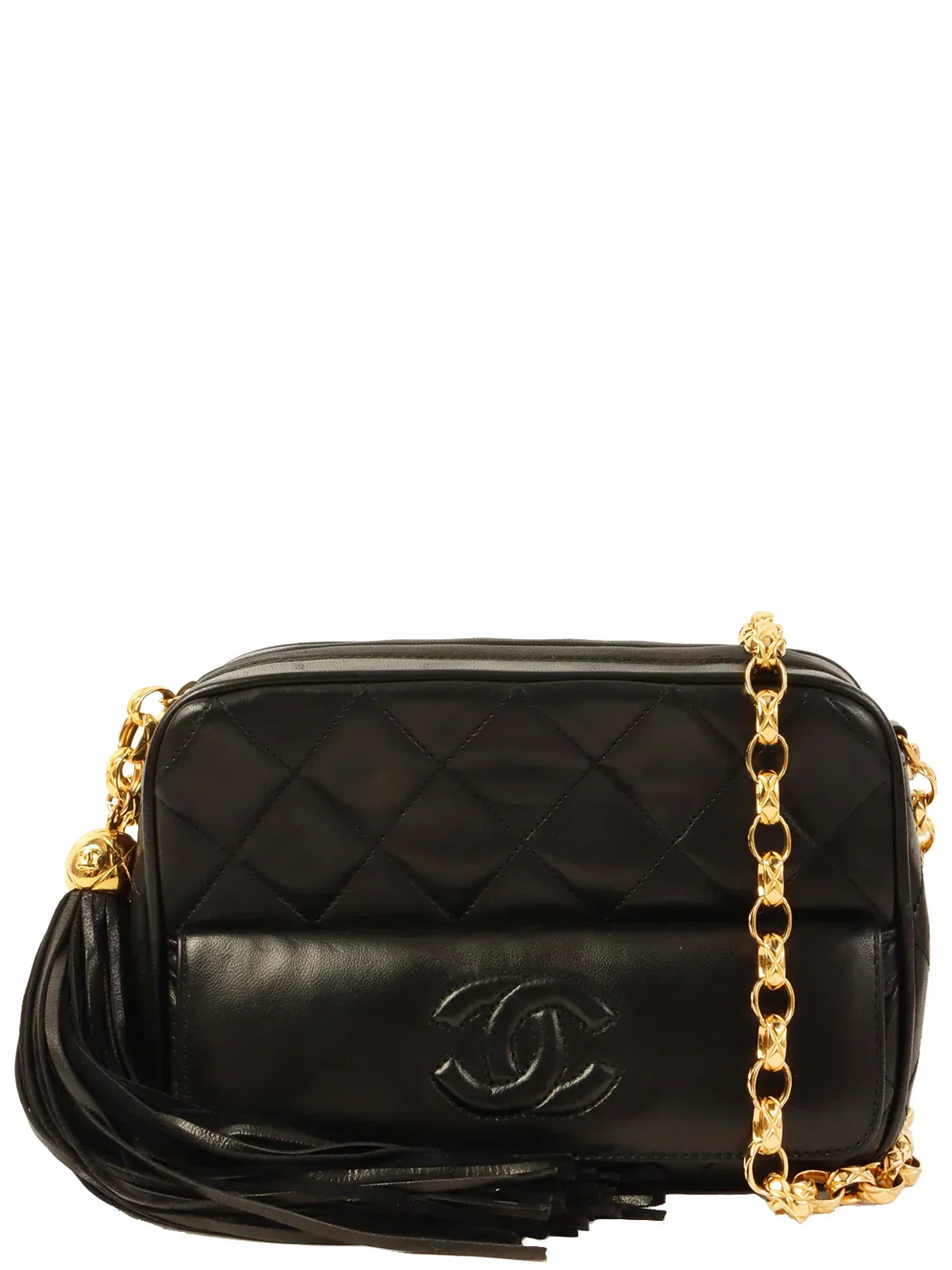 CHANEL Around 1990 Made Cc Mark Stitch Tassel Bijoux Chain Bag Black