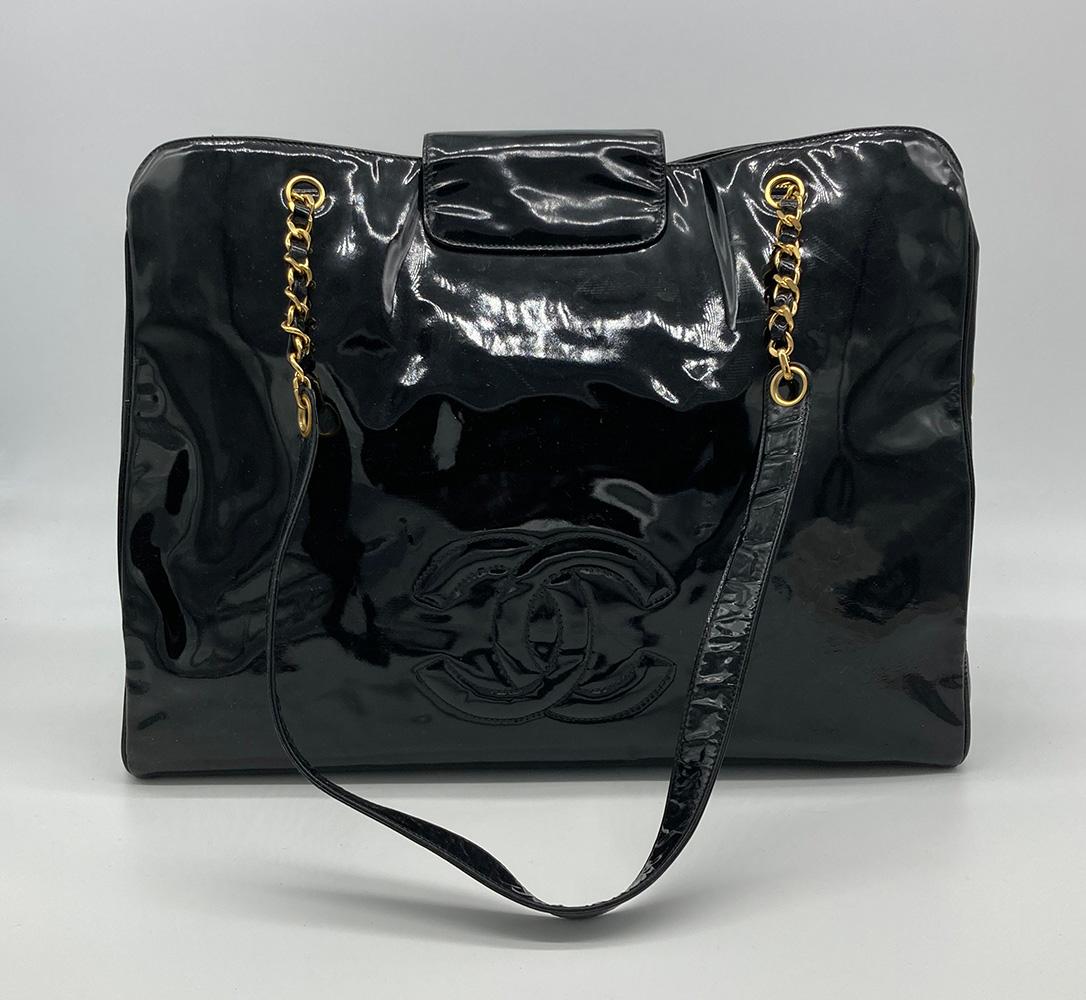 CHANEL Vintage Black Patent XL Weekender Super Model Tote