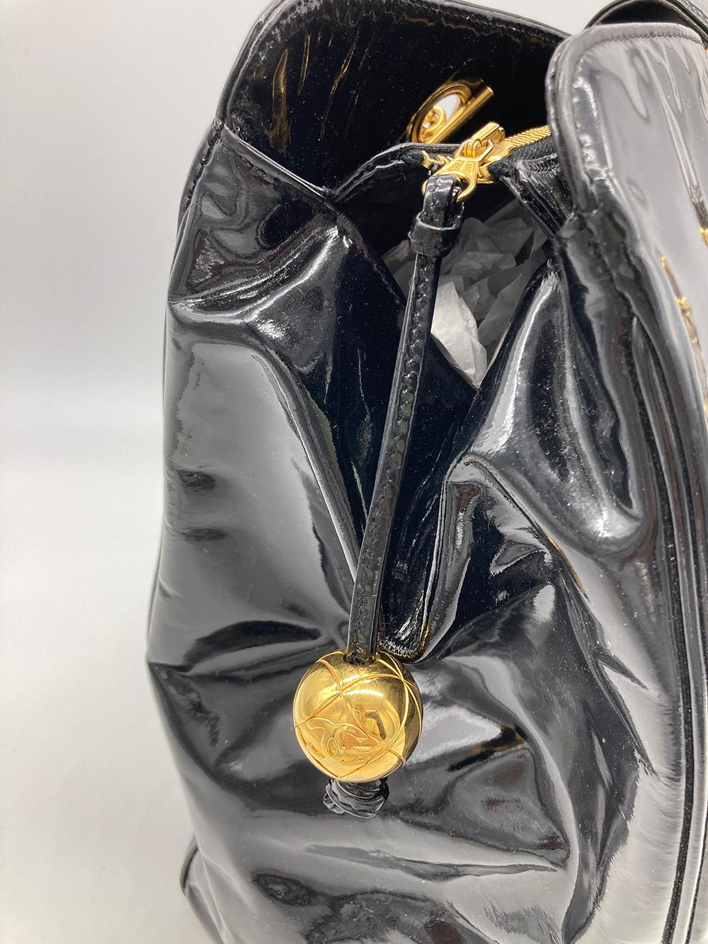 CHANEL Vintage Black Patent XL Weekender Super Model Tote