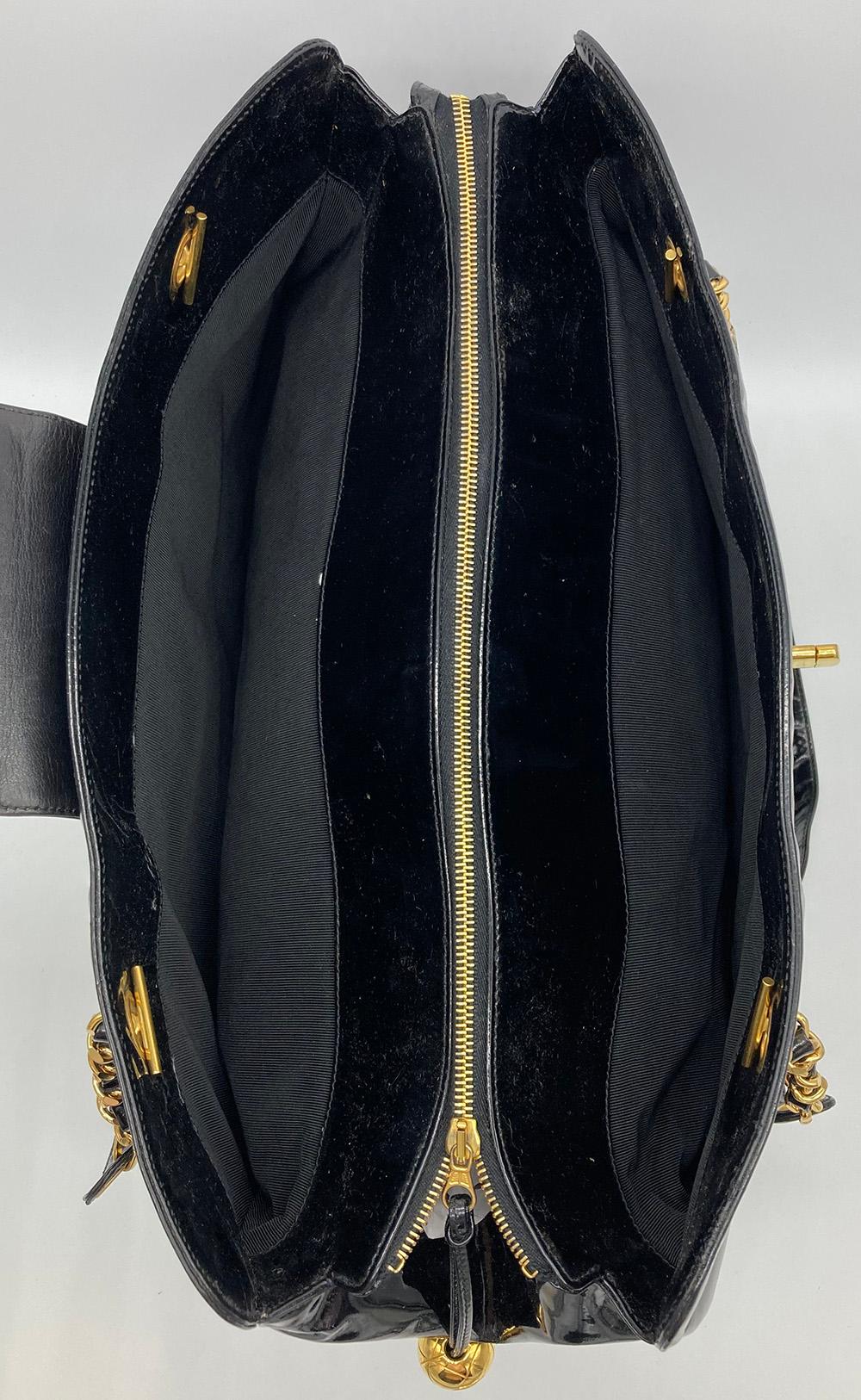 CHANEL Vintage Black Patent XL Weekender Super Model Tote