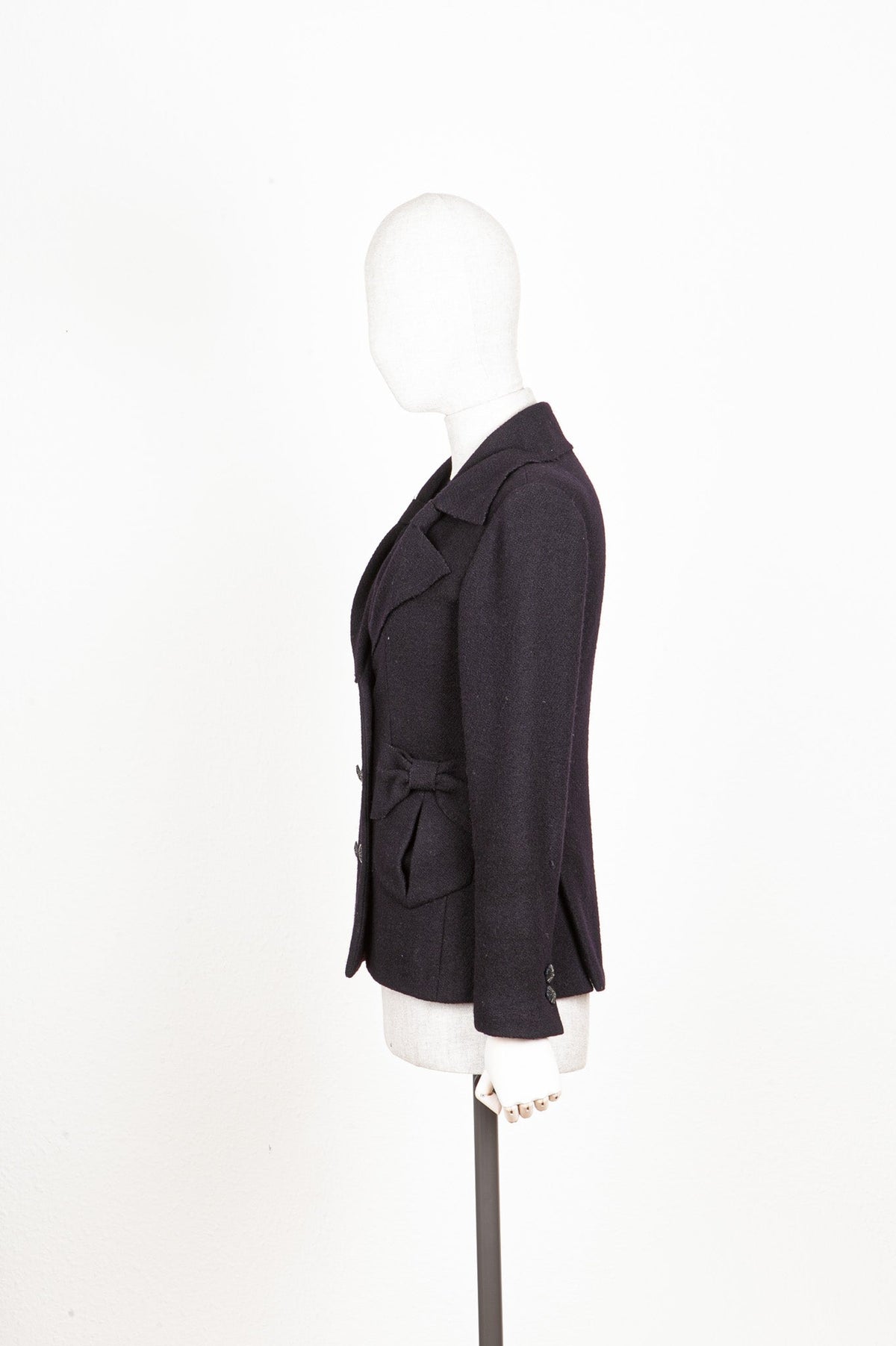 CHANEL Jacket Bow Pockets Tweed Navy