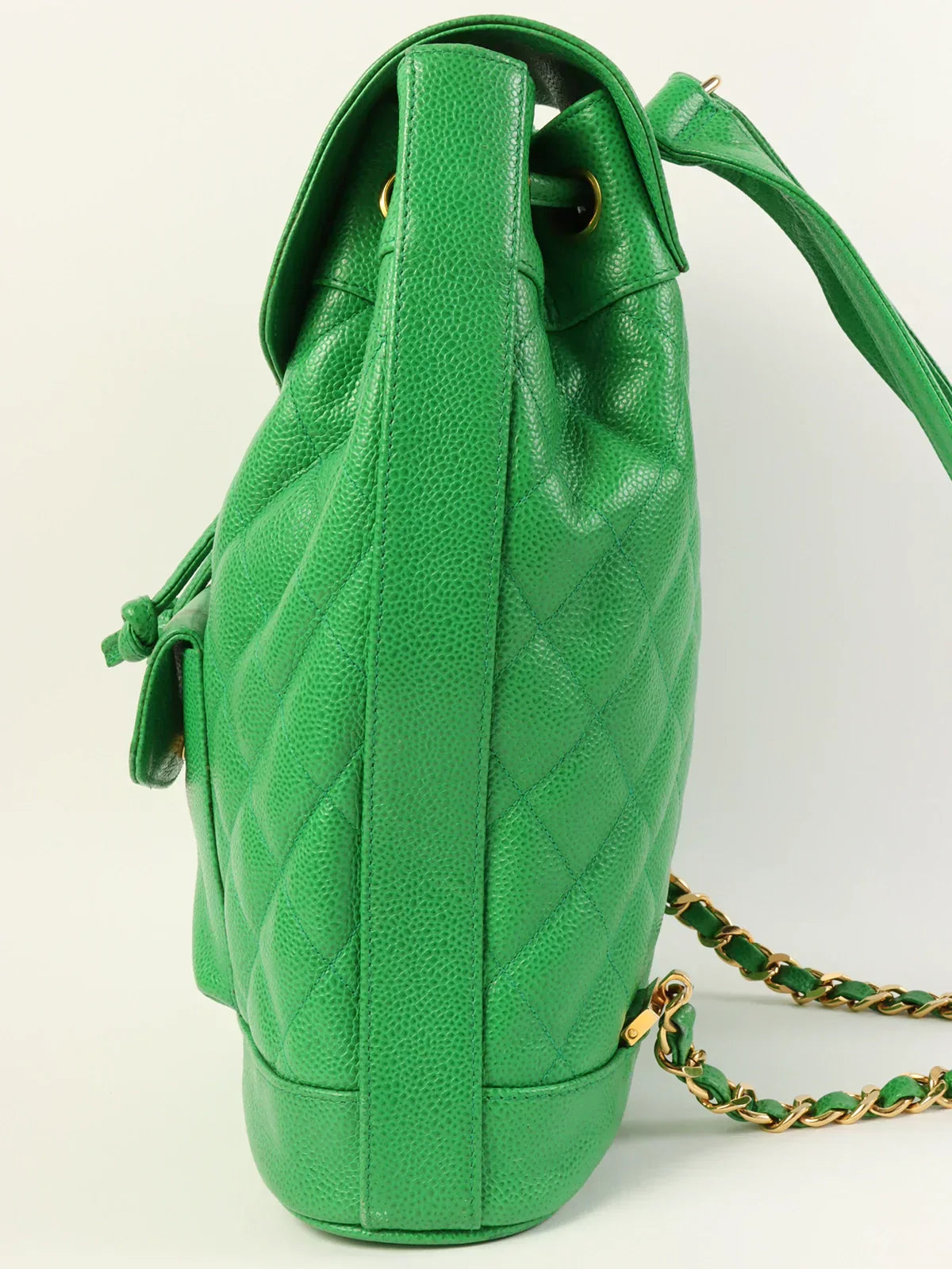 CHANEL Around 1992 Made Caviar Skin Circle Cc Mark Plate Backpack Green