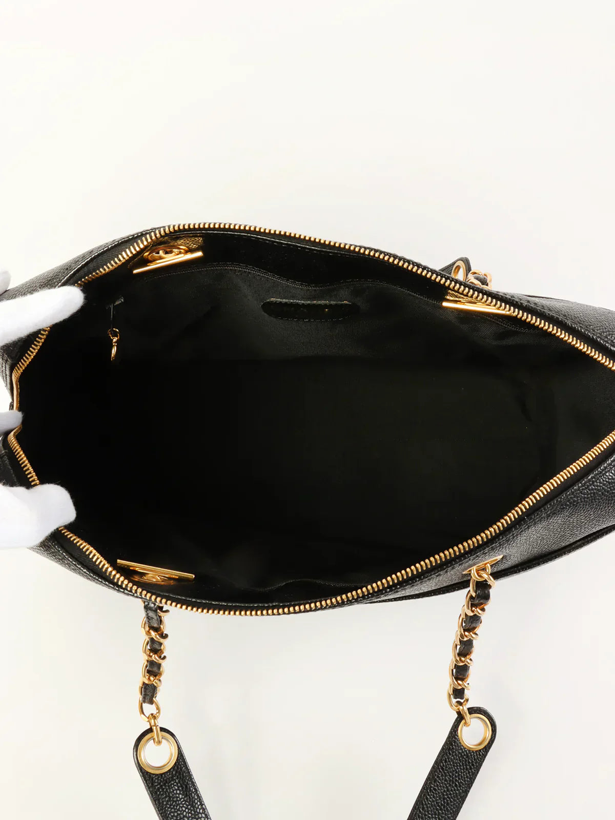 CHANEL Around 1998 Made Caviar Skin Cc Mark Stitch Chain Tote Bag Black