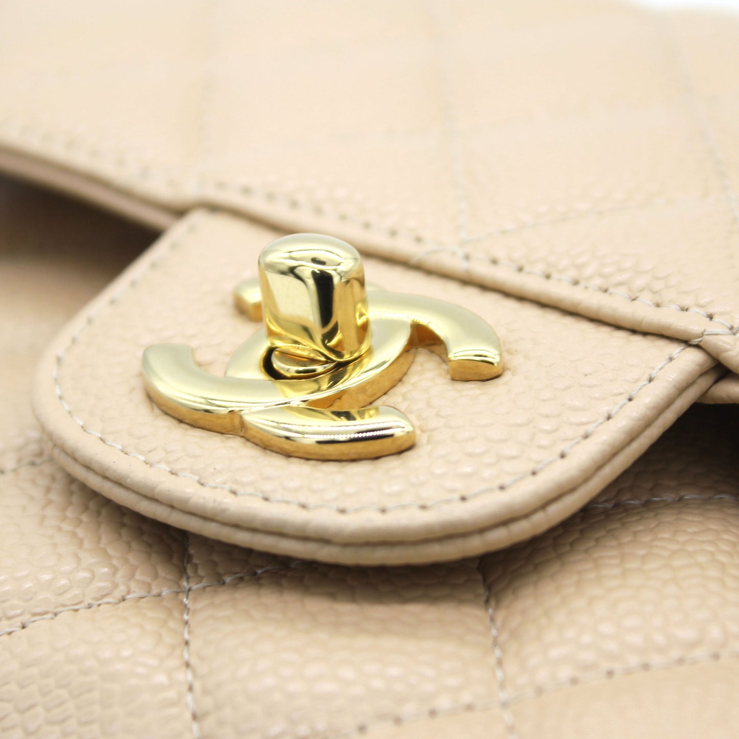 Chanel Beige Quilted Caviar Leather Classic Double Flap Bag