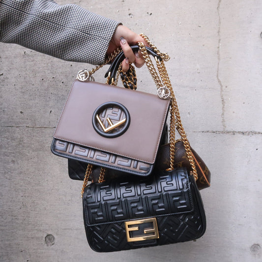 FENDI Mini Kan I F Leather Chain Shoulder Bag Black Brown 8BT286