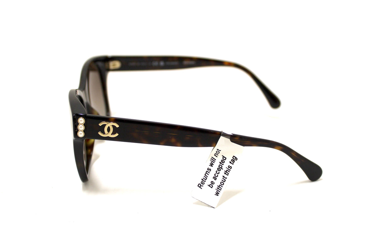 NEW Chanel Tortoiseshell Polarized Pearl CC Square Sunglasses HA