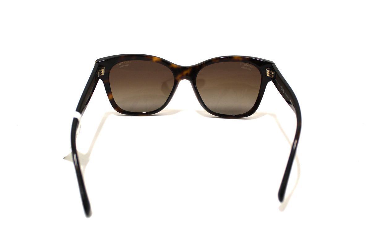 NEW Chanel Tortoiseshell Polarized Pearl CC Square Sunglasses HA