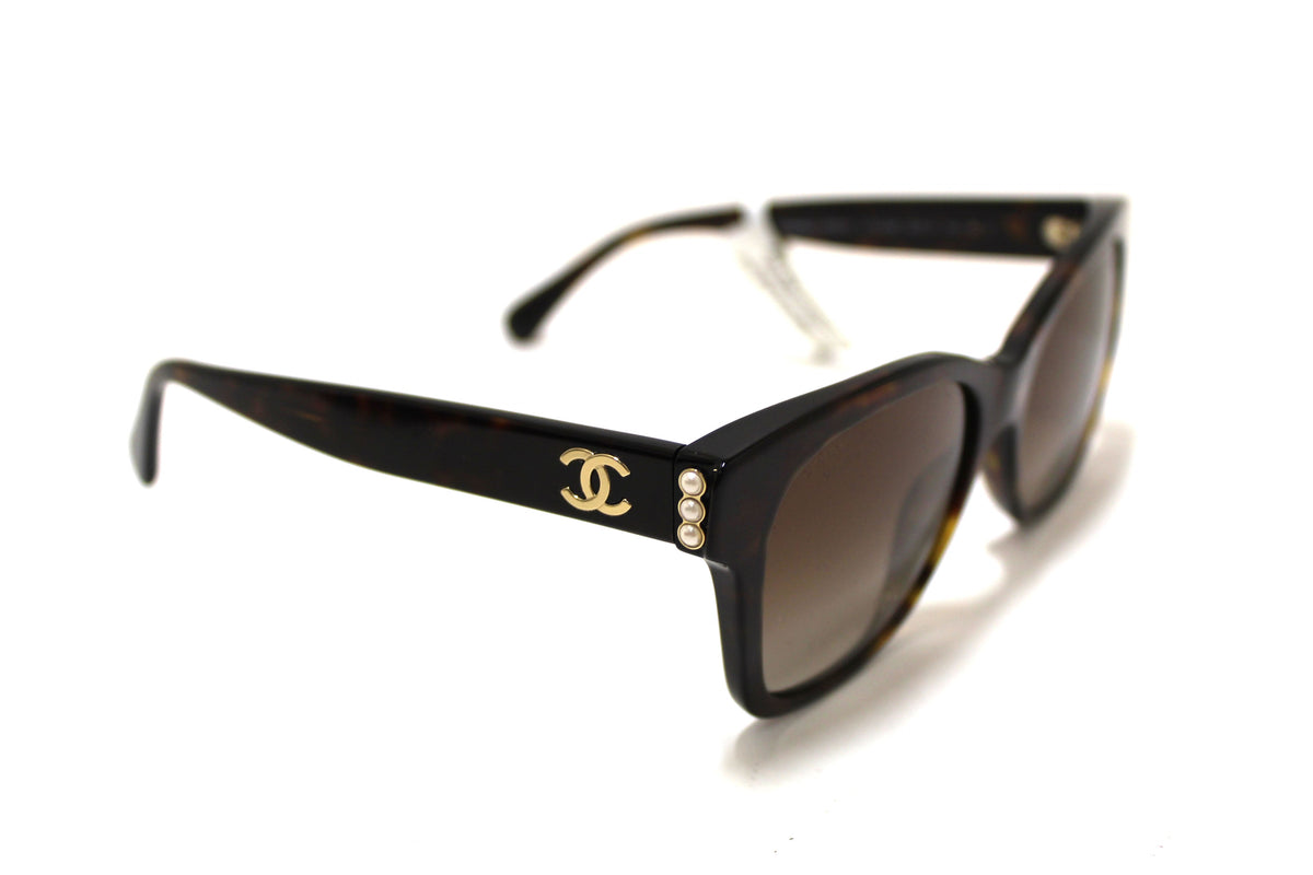 NEW Chanel Tortoiseshell Polarized Pearl CC Square Sunglasses HA