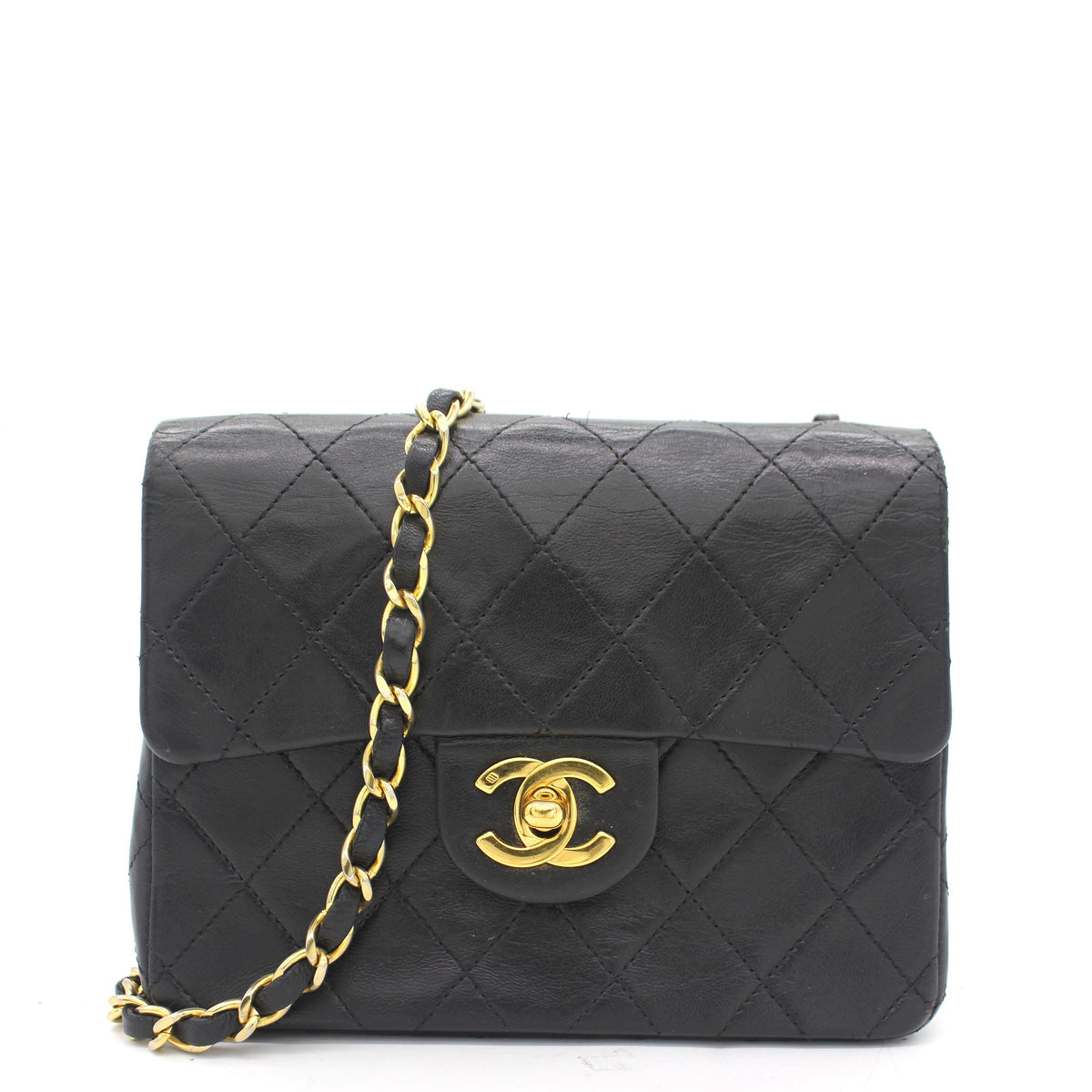 Chanel Vintage Black Quilted Leather Mini Square Classic Flap Bag