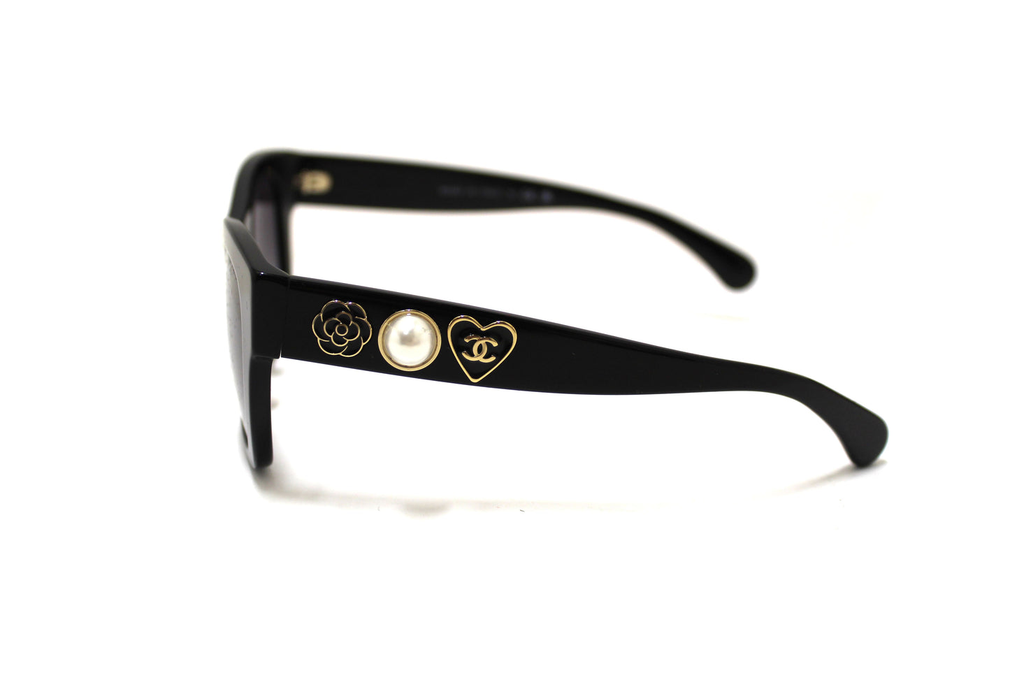 Chanel Black Polarized Charms Pearl Square Sunglasses A