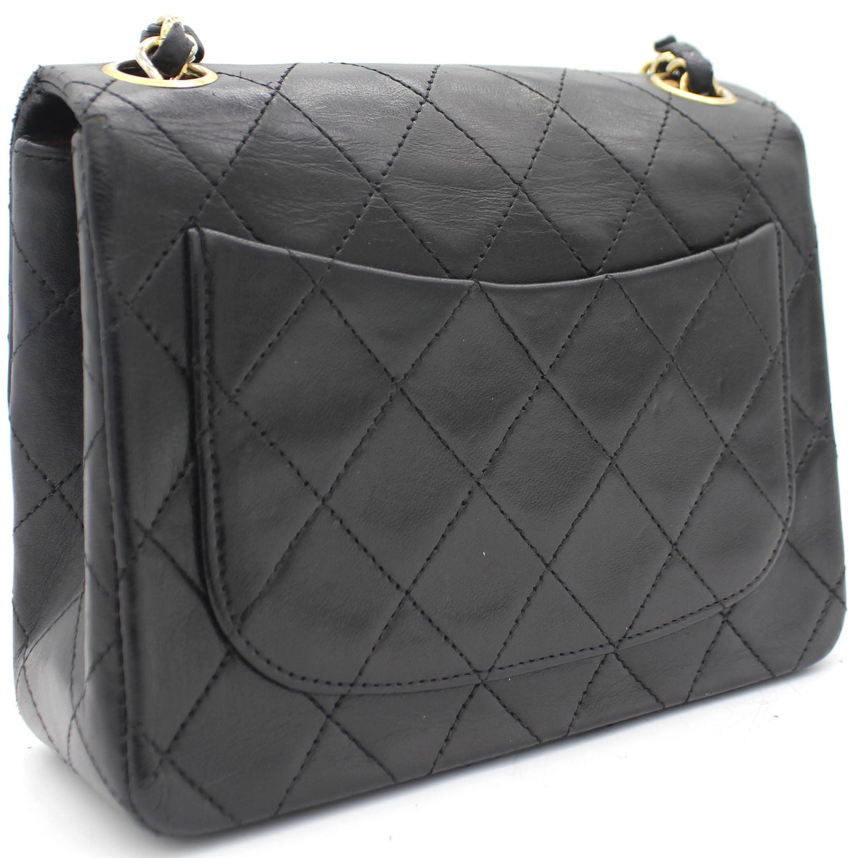 Chanel Vintage Black Quilted Leather Mini Square Classic Flap Bag