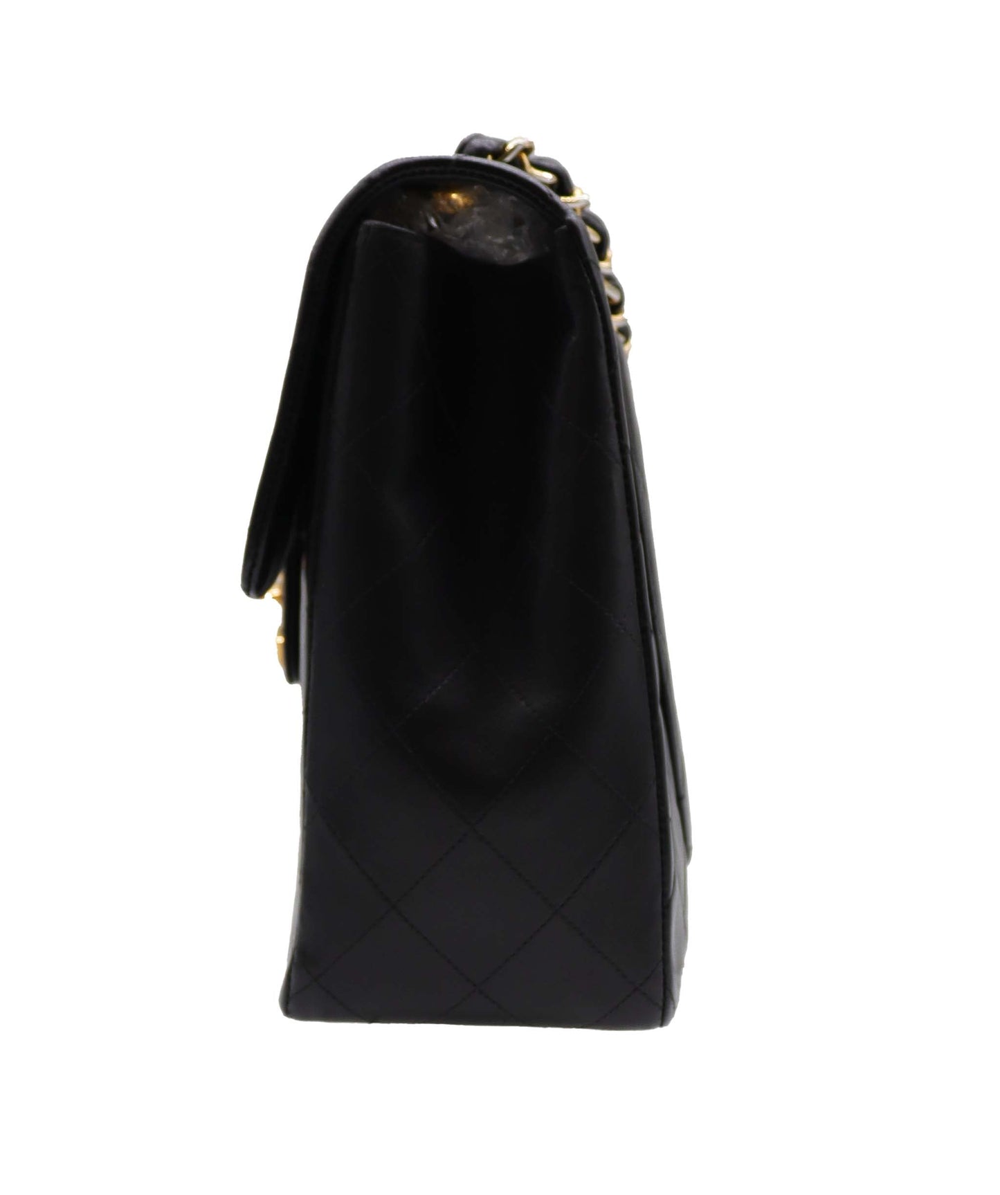 CHANEL VINTAGE MAXI MATELASSE 34 CHAIN SHOULDER BAG BLACK LAMB SKIN  DXBS3485