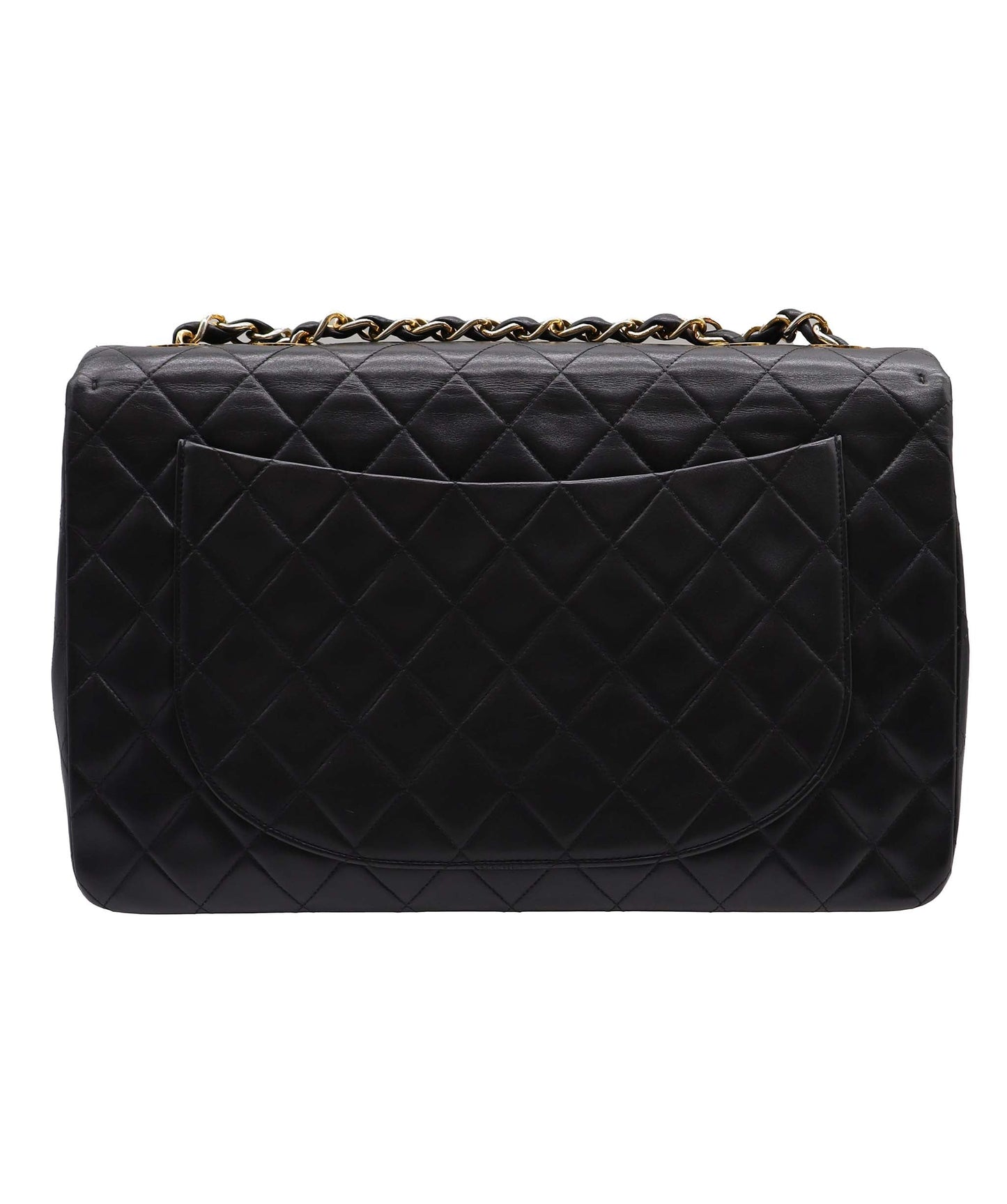 CHANEL VINTAGE MAXI MATELASSE 34 CHAIN SHOULDER BAG BLACK LAMB SKIN  DXBS3485