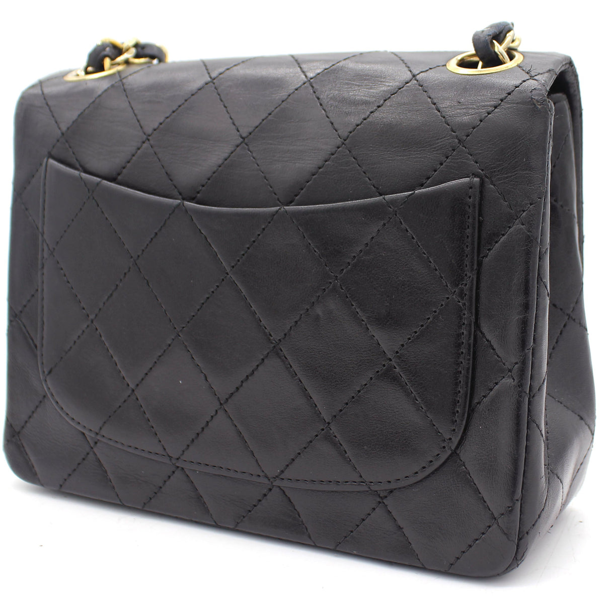 Chanel Vintage Black Quilted Leather Mini Square Classic Flap Bag