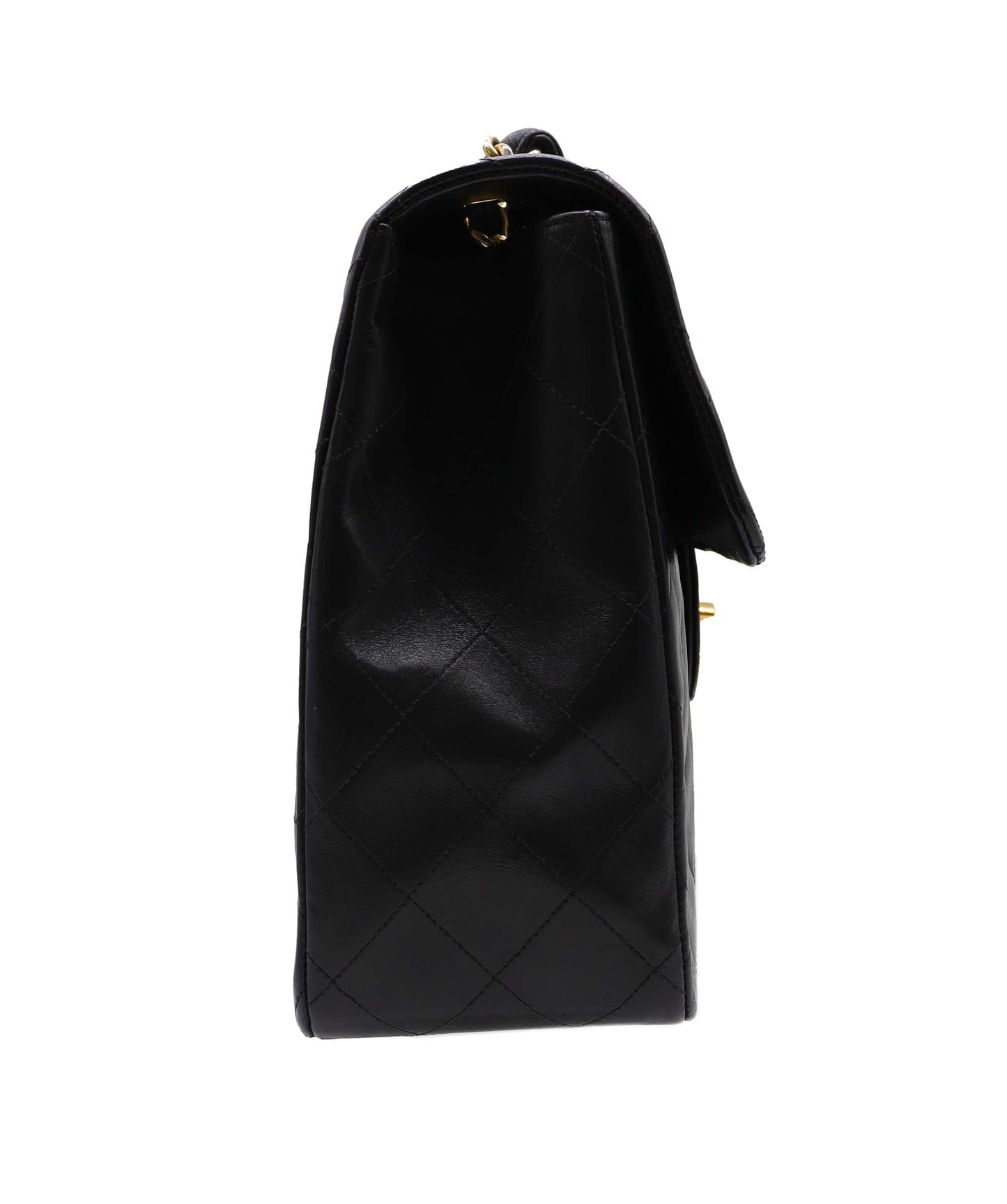CHANEL VINTAGE MAXI MATELASSE 34 CHAIN SHOULDER BAG BLACK LAMB SKIN  DXBS3485
