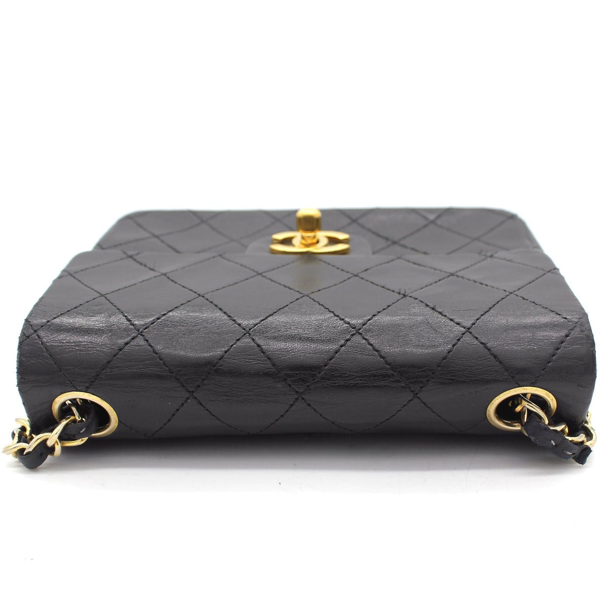 Chanel Vintage Black Quilted Leather Mini Square Classic Flap Bag