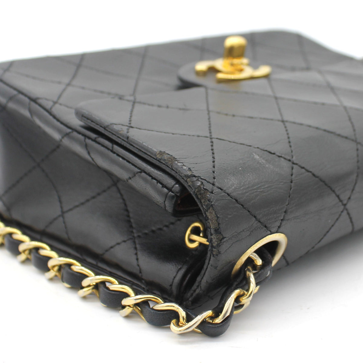 Chanel Vintage Black Quilted Leather Mini Square Classic Flap Bag