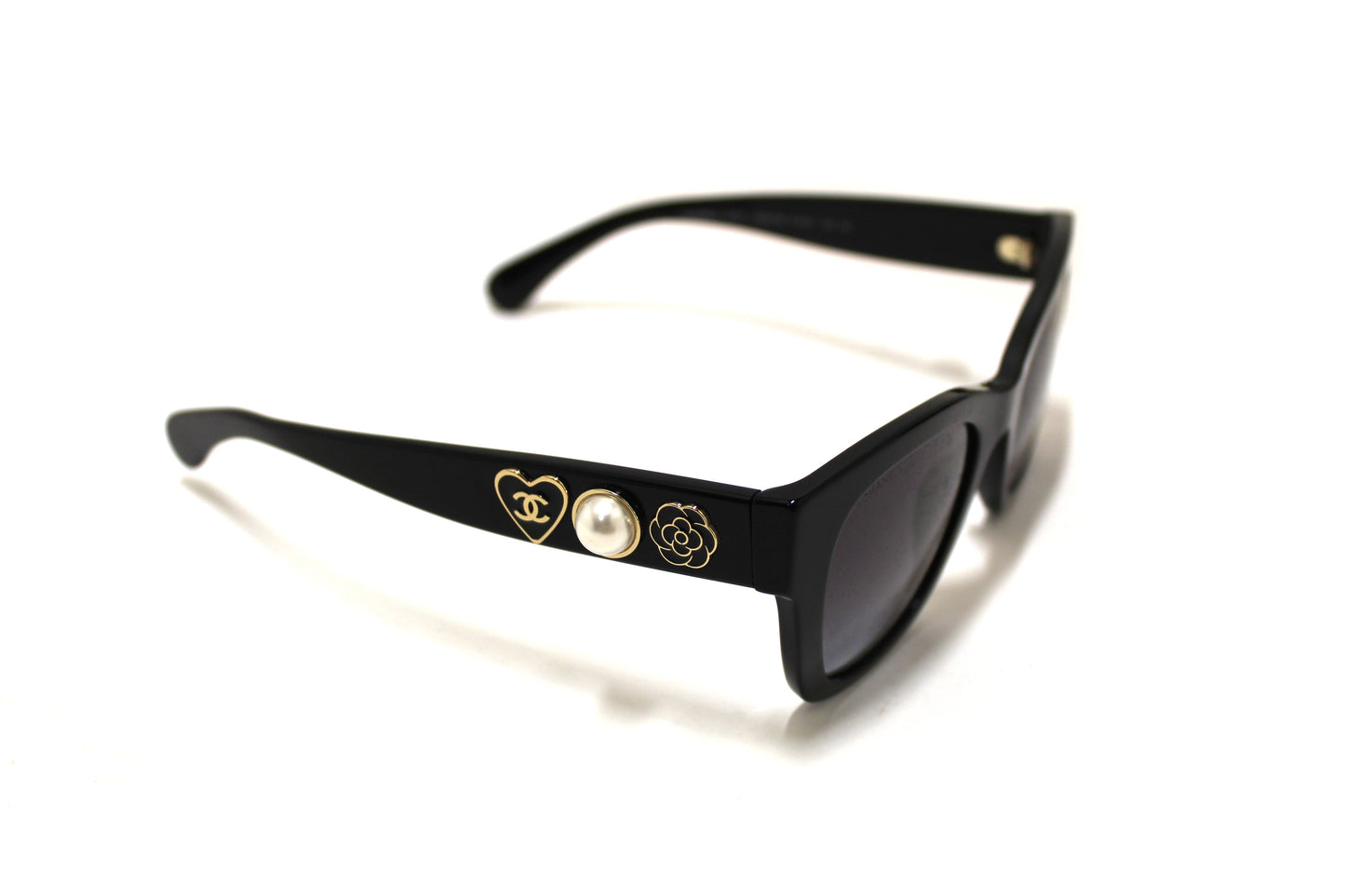 Chanel Black Polarized Charms Pearl Square Sunglasses A