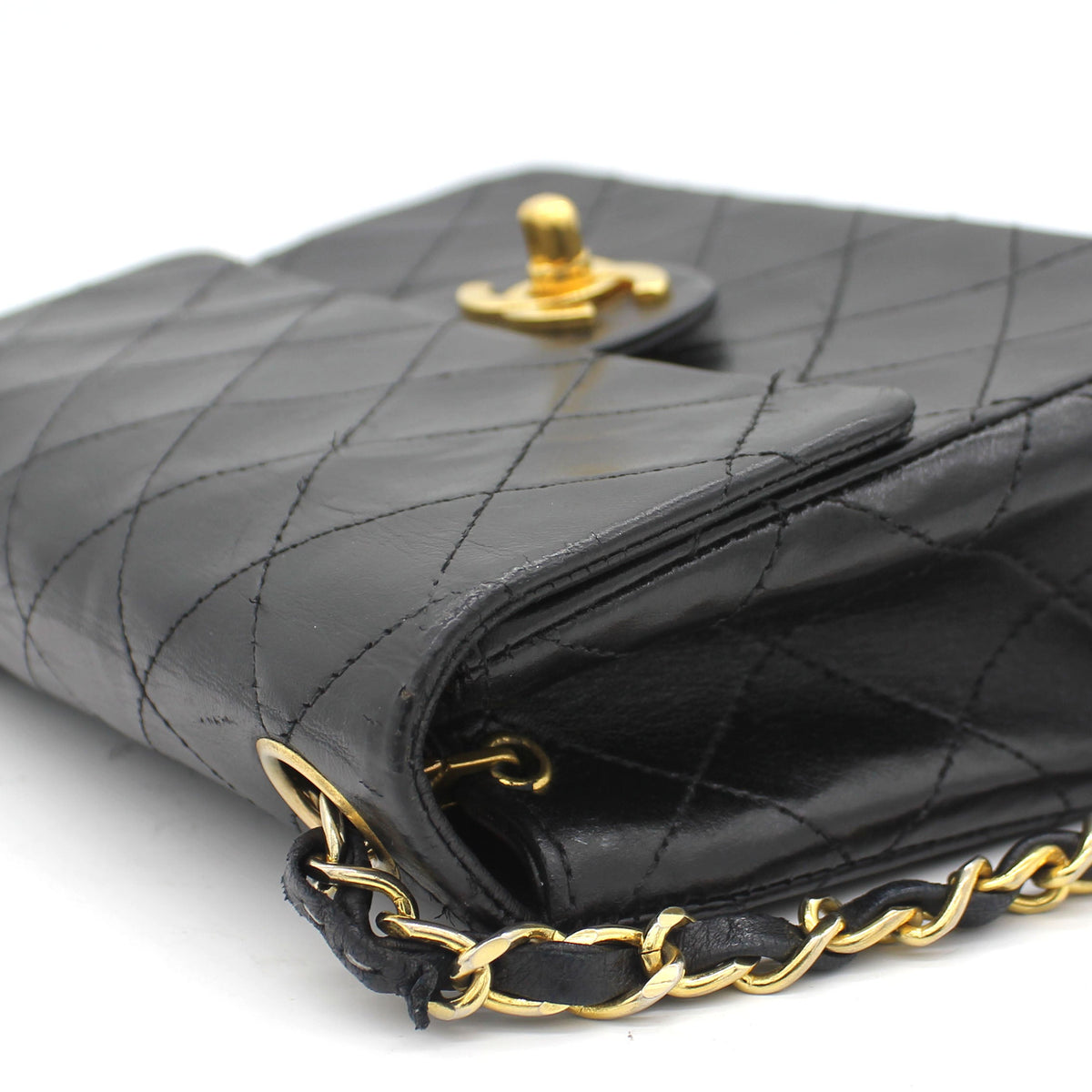Chanel Vintage Black Quilted Leather Mini Square Classic Flap Bag