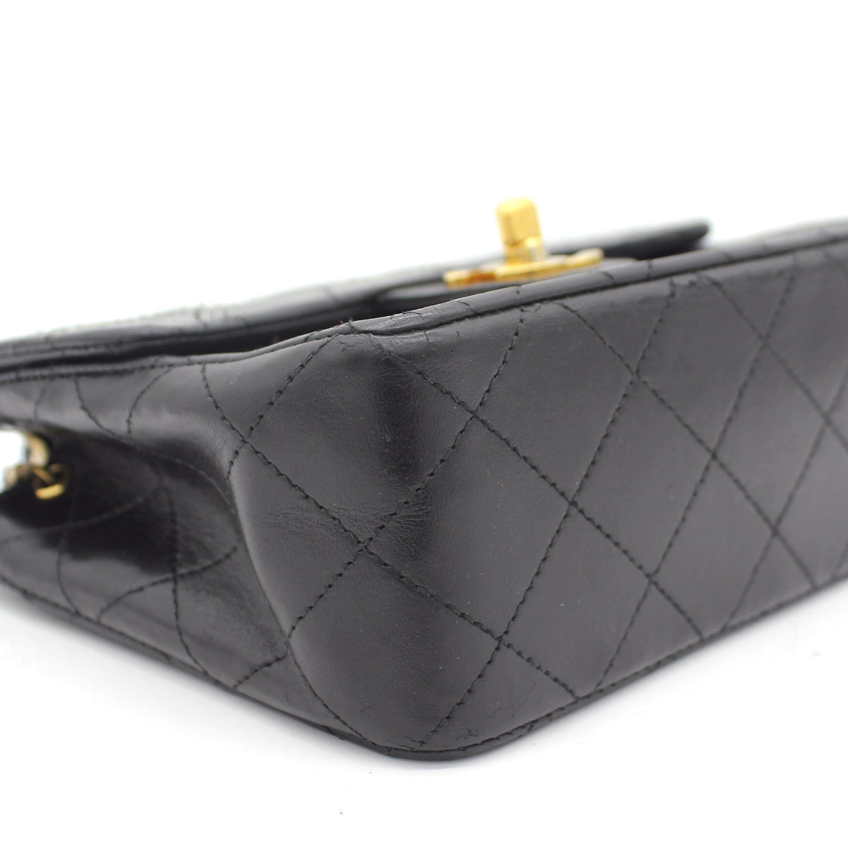 Chanel Vintage Black Quilted Leather Mini Square Classic Flap Bag