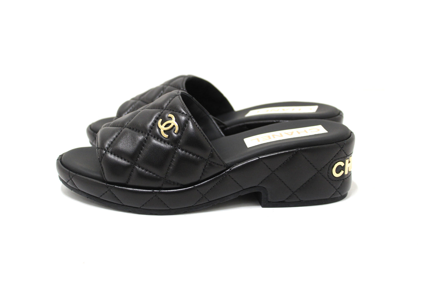 Chanel Black Quilted Lambskin Leather Platform Slide Size 36 | Italystation.com