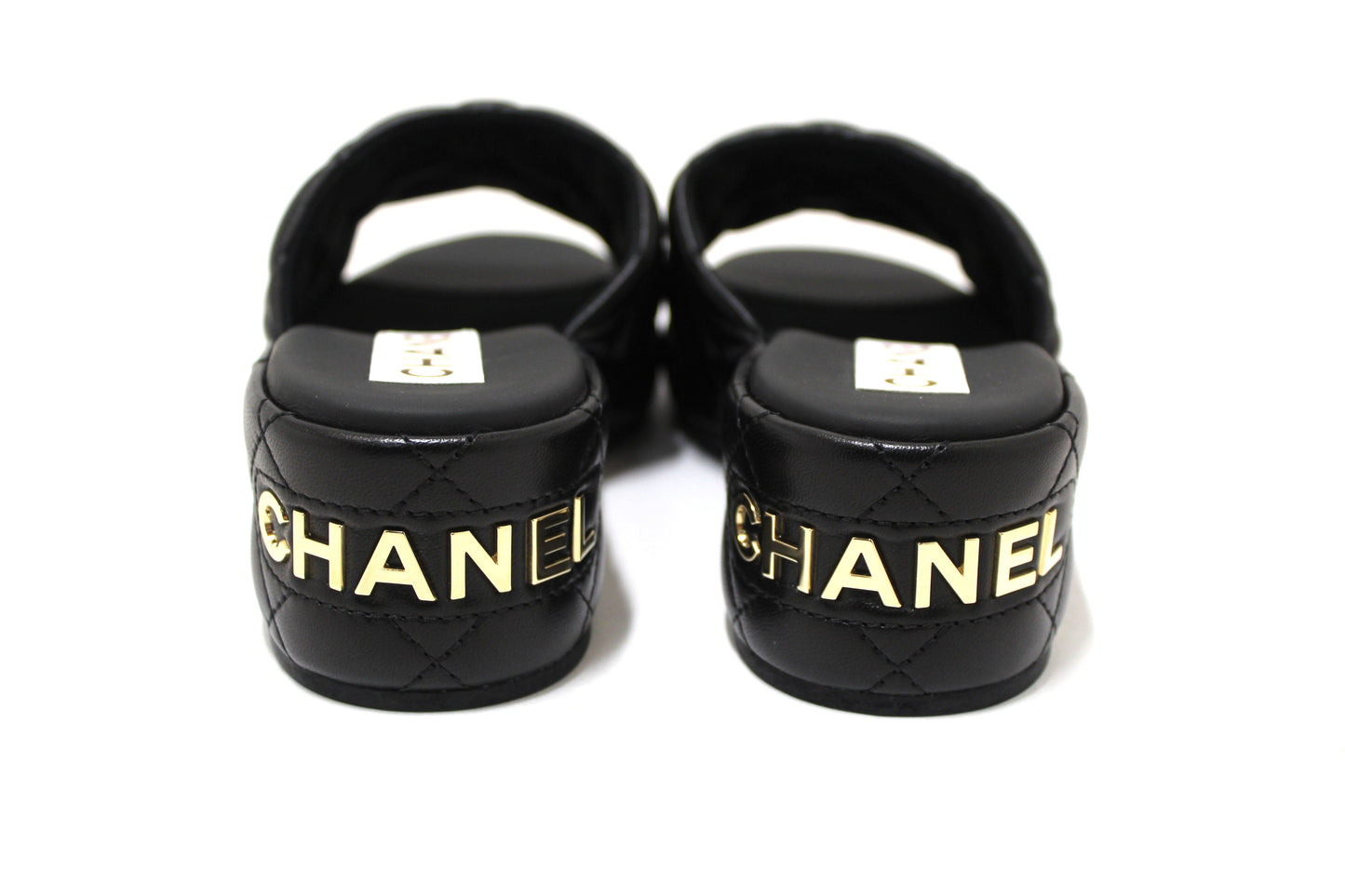 Chanel Black Quilted Lambskin Leather Platform Slide Size