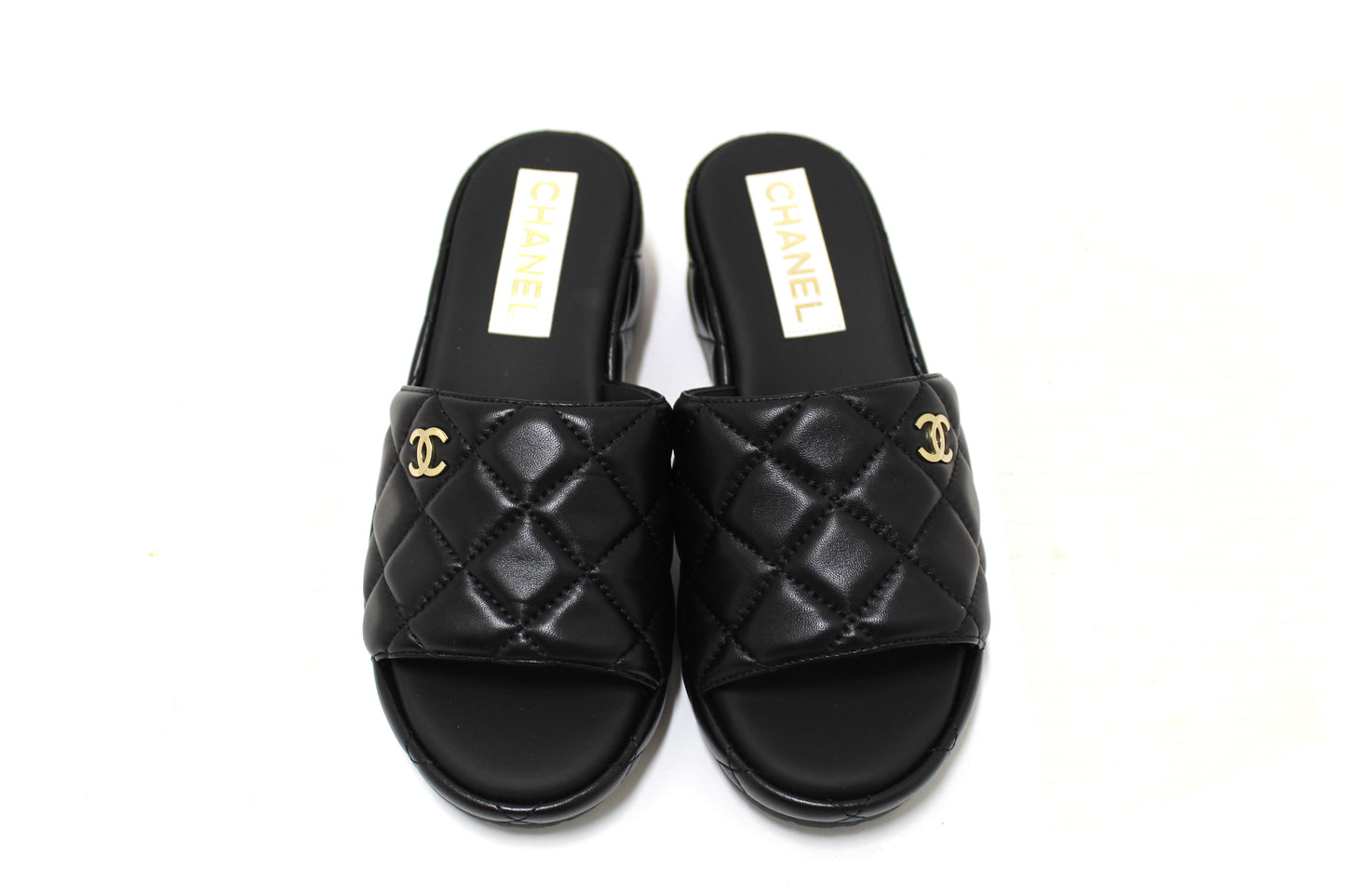 Chanel Black Quilted Lambskin Leather Platform Slide Size