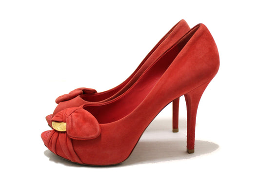 Louis Vuitton Red Suede Leather Pumps Shoes Size 37 | Italystation.com - Shop Now at italystation.com