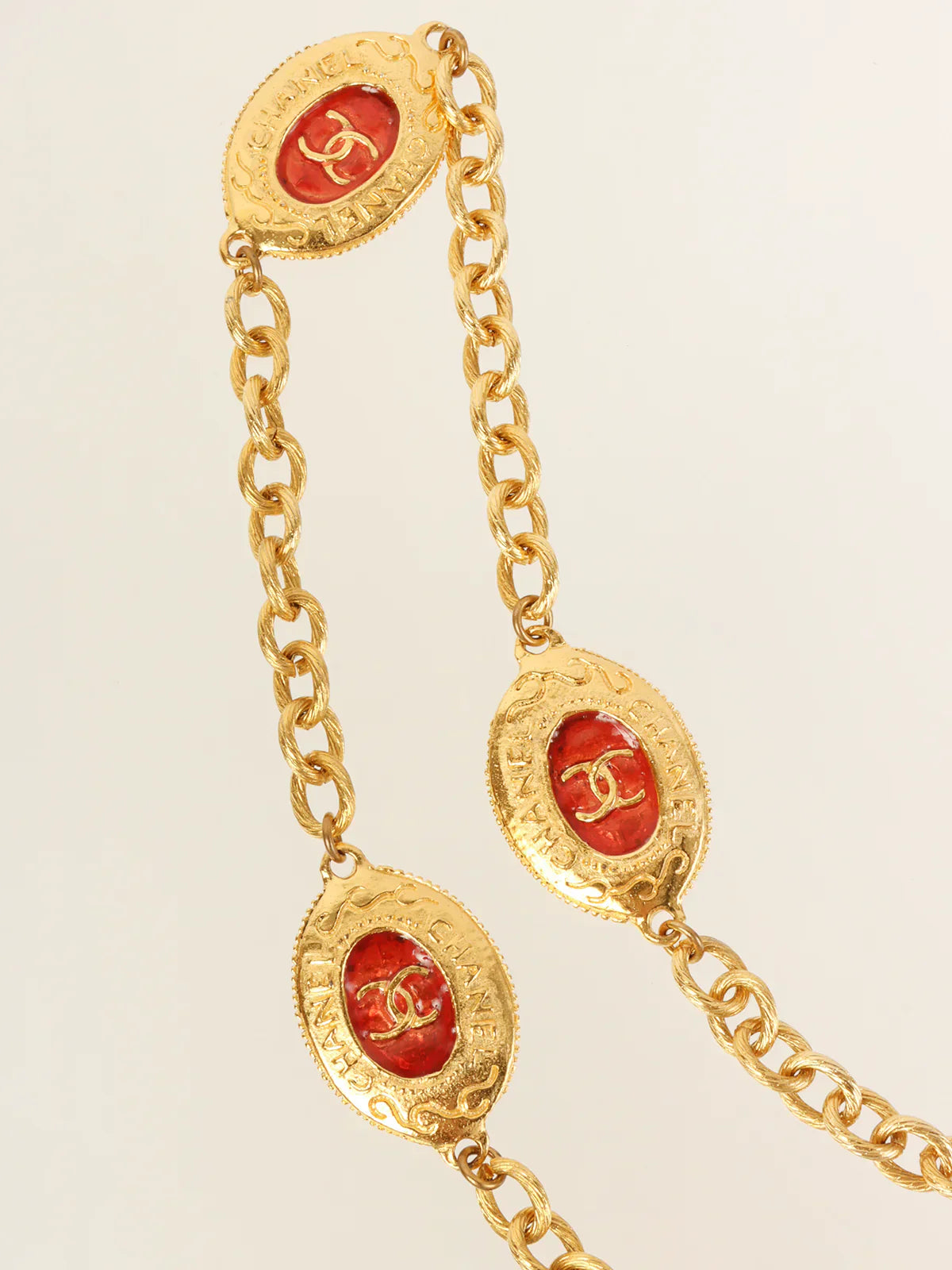 Top Quality Chanel Oval Cc Mark Plate Chain Belt Gold/Red