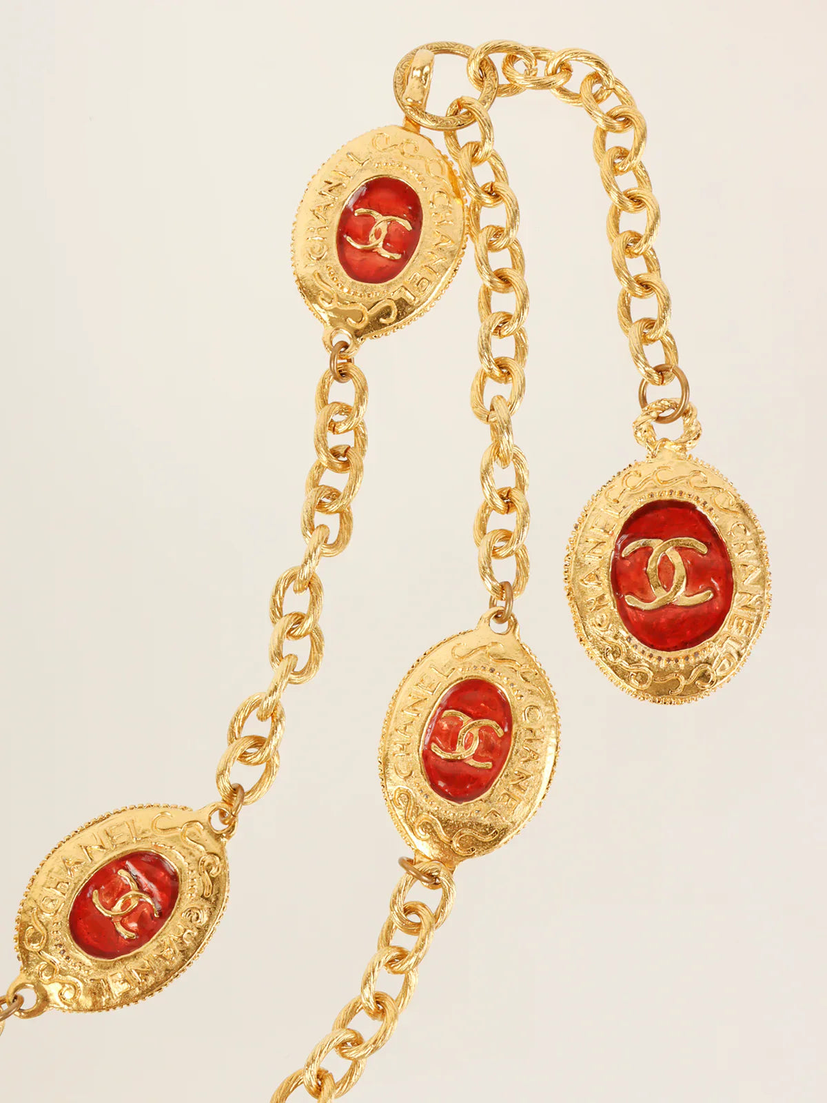 Top Quality Chanel Oval Cc Mark Plate Chain Belt Gold/Red